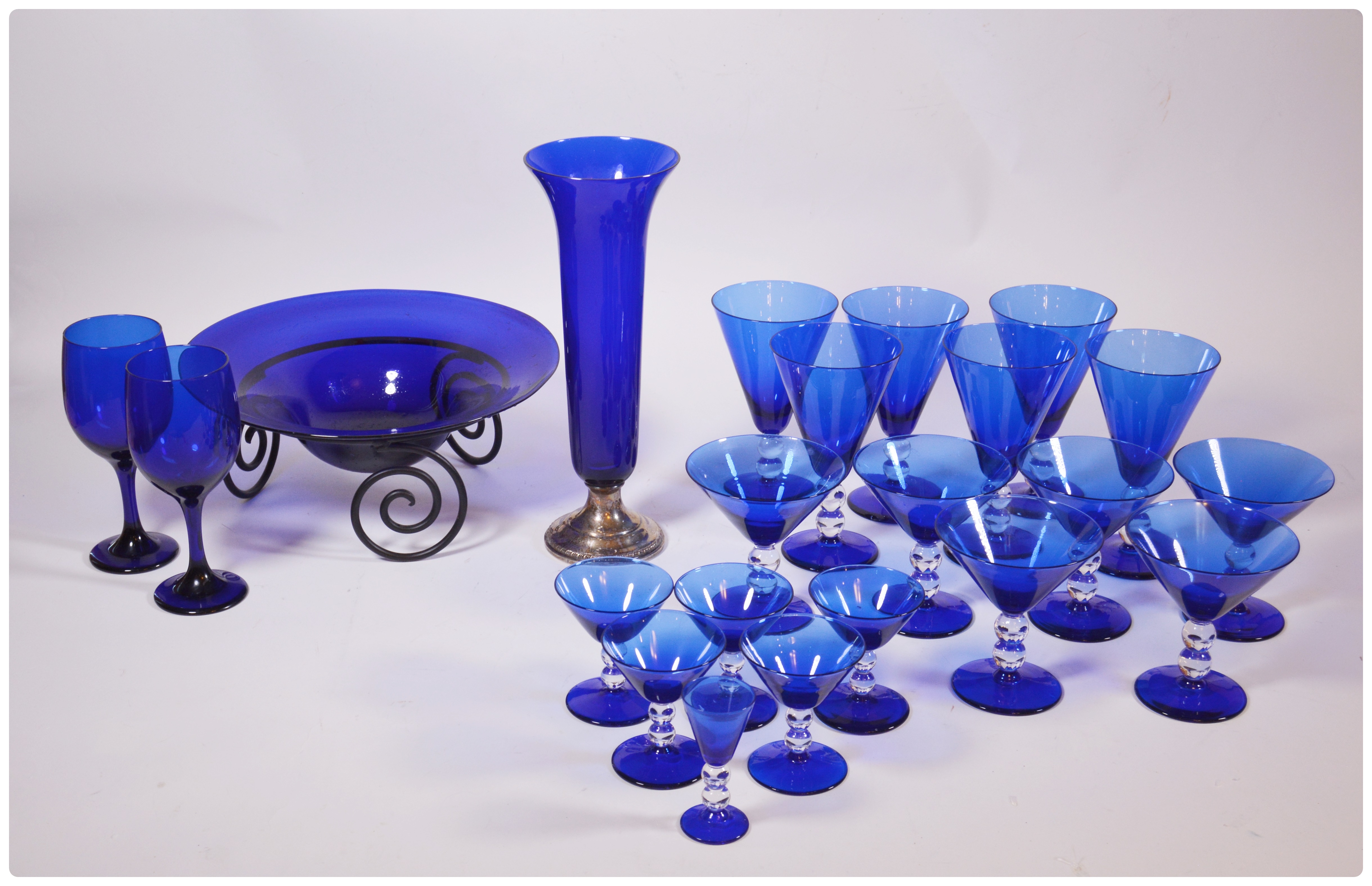 Cobalt Blue Glass Clear Ball Stem Stemware, Serveware and Vase