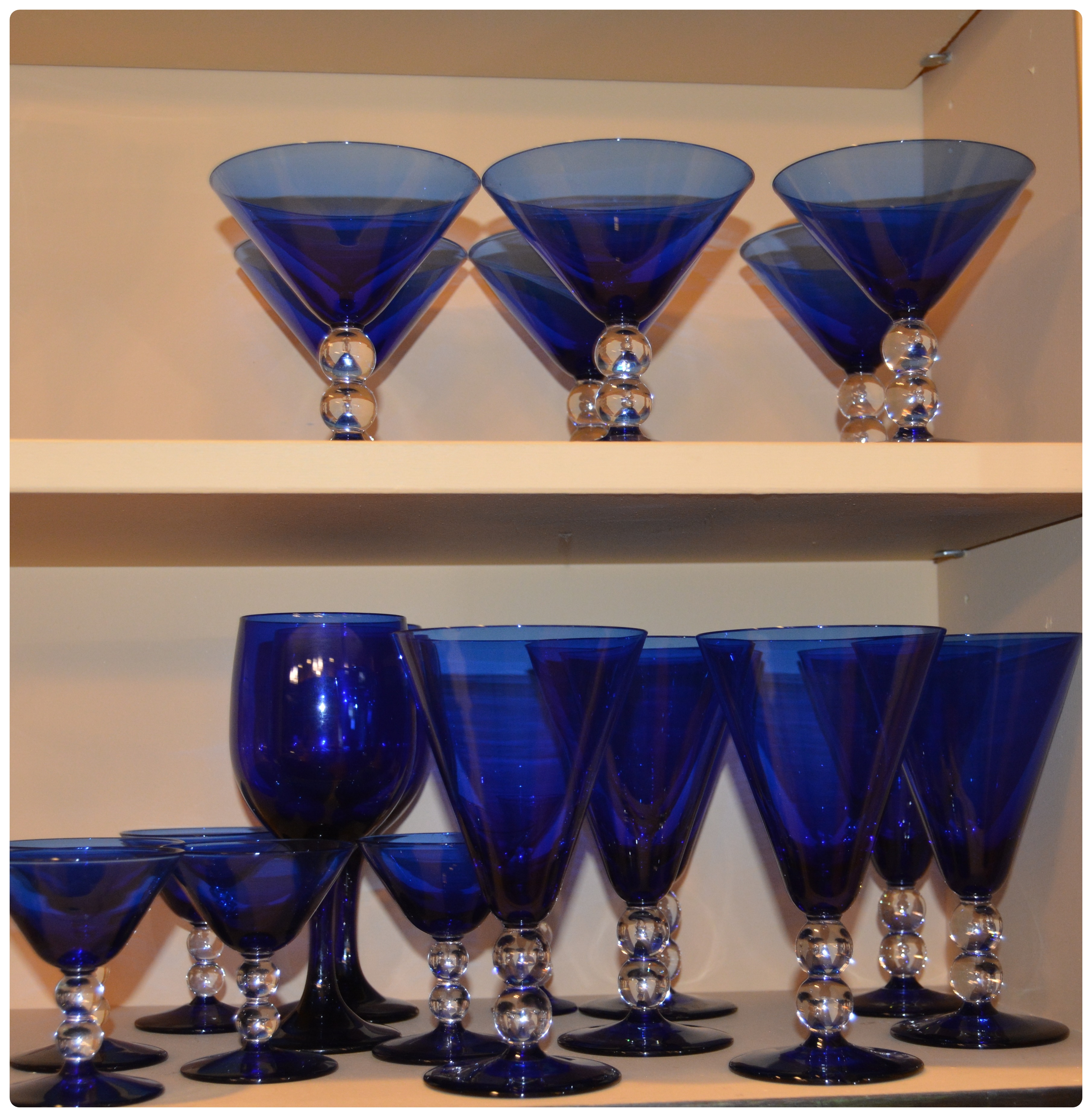 Cobalt Blue Glass Clear Ball Stem Stemware, Serveware and Vase