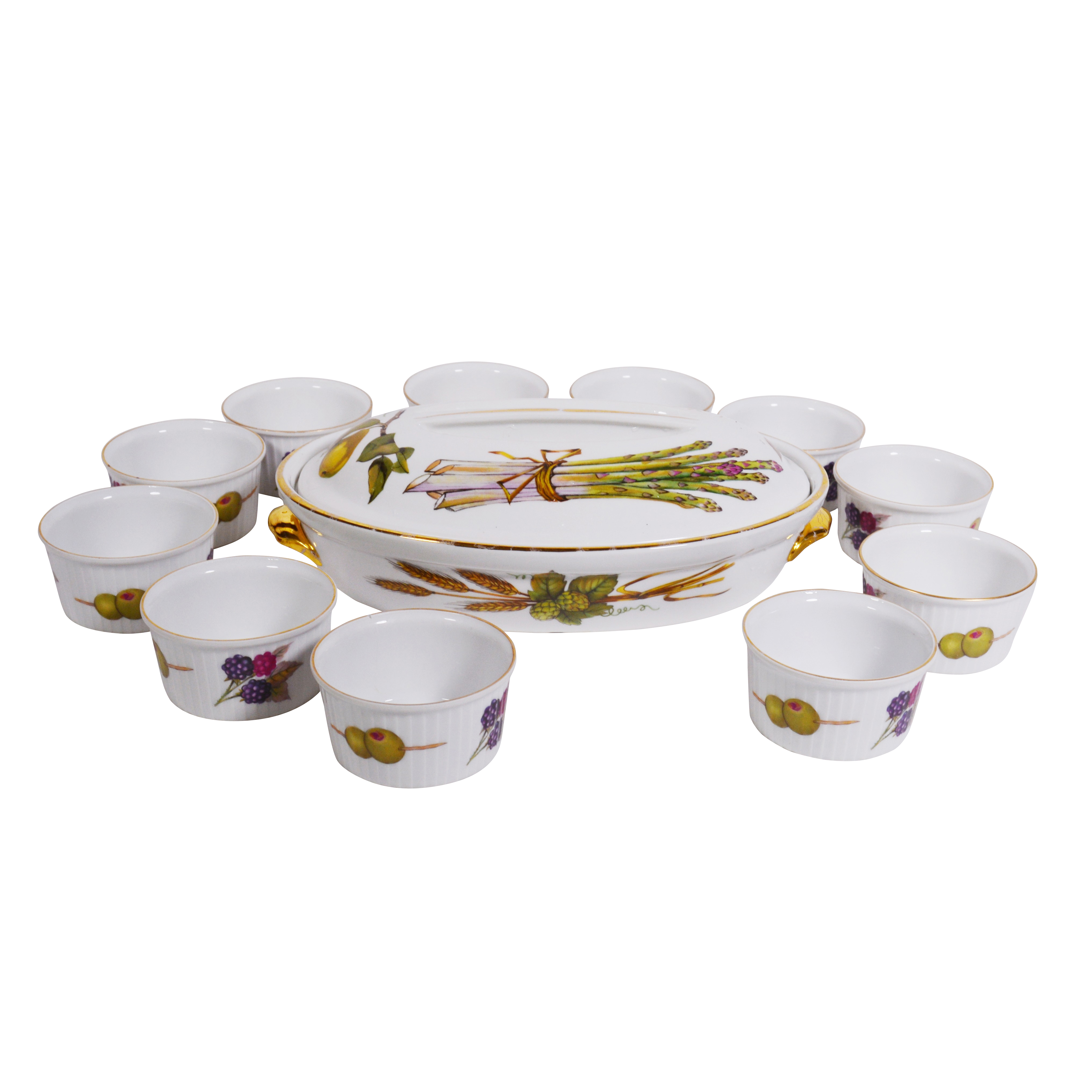 Royal Worcester "Evesham Gold" Ramekins and Lidded Casserole