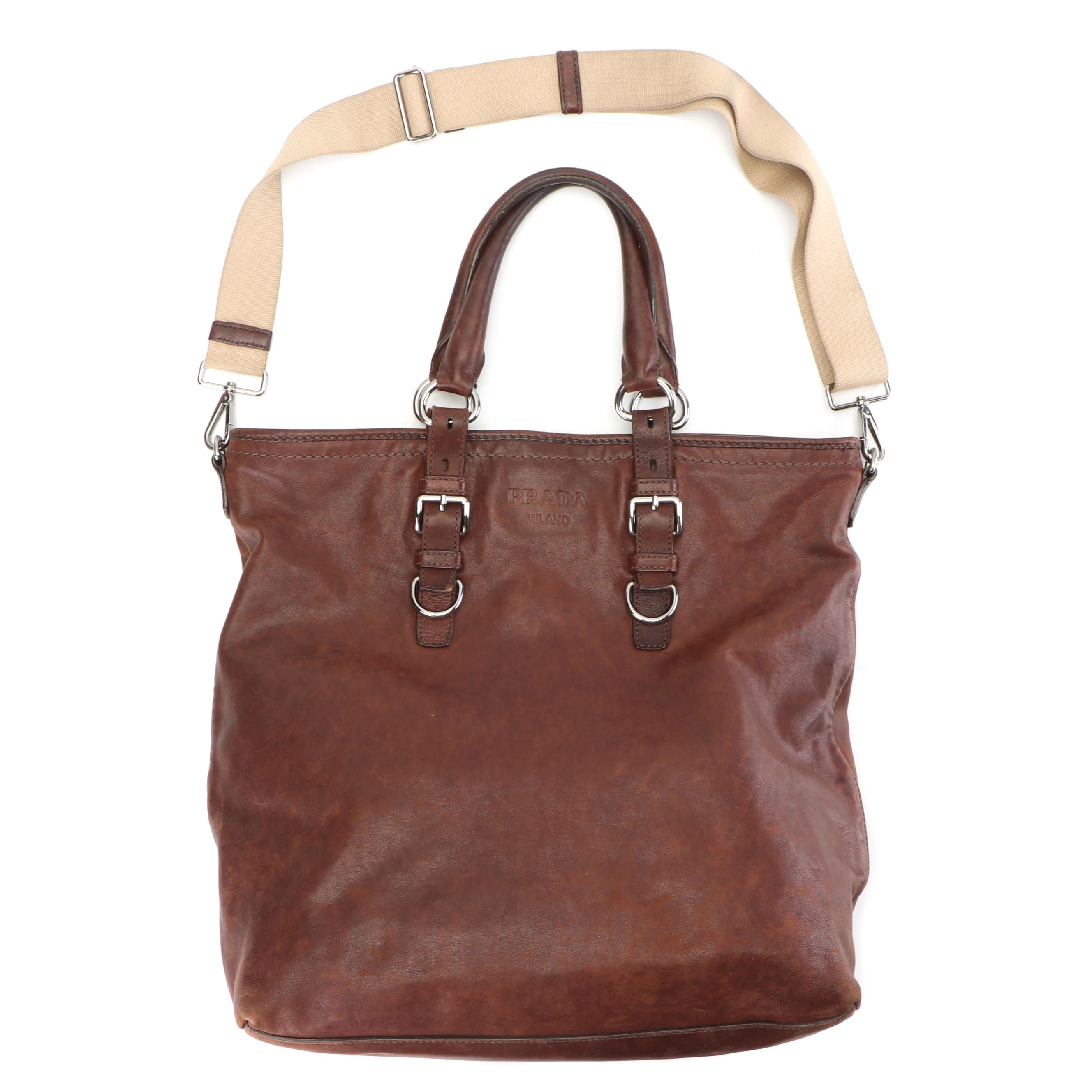 Prada Milano Brown Leather Tote Bag