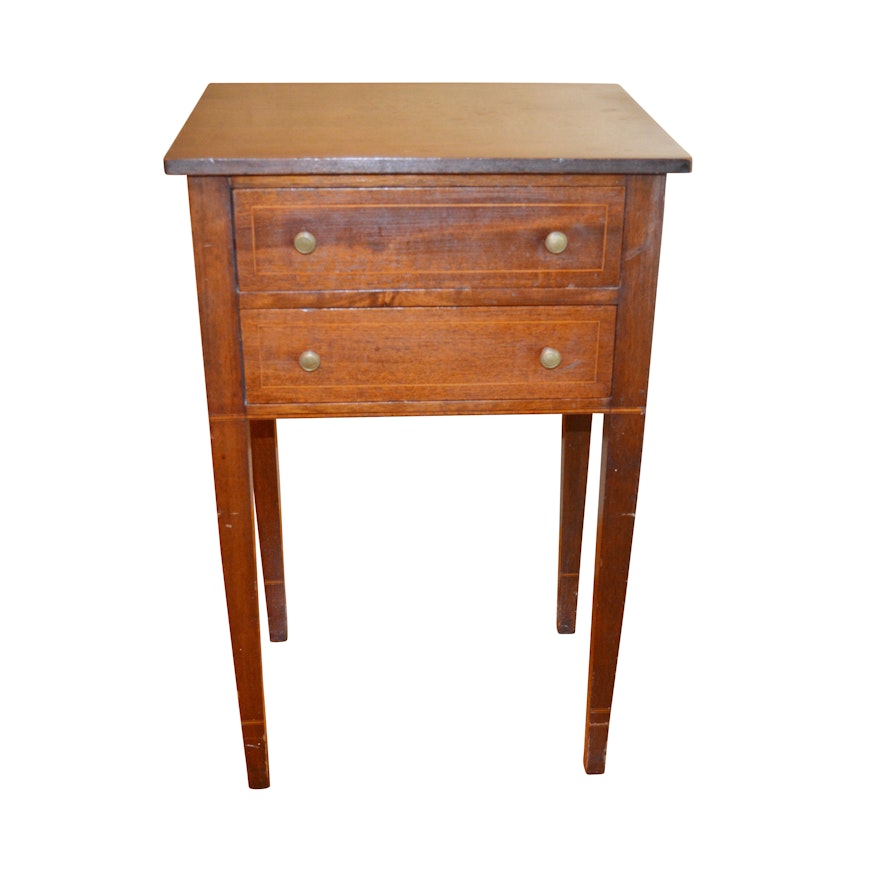 Federal Style String-Inlaid Mahogany Two Drawer Table, Mid-20th Century