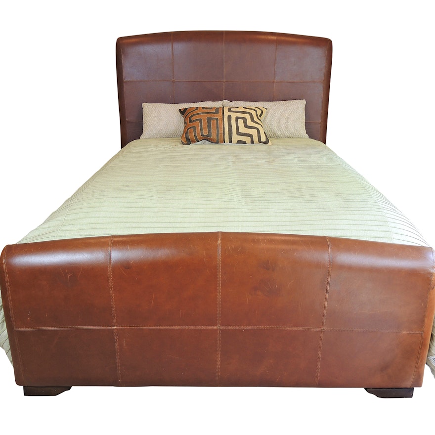 Stanley Furniture Queen Leather Headboard, Footboard and Side Rails