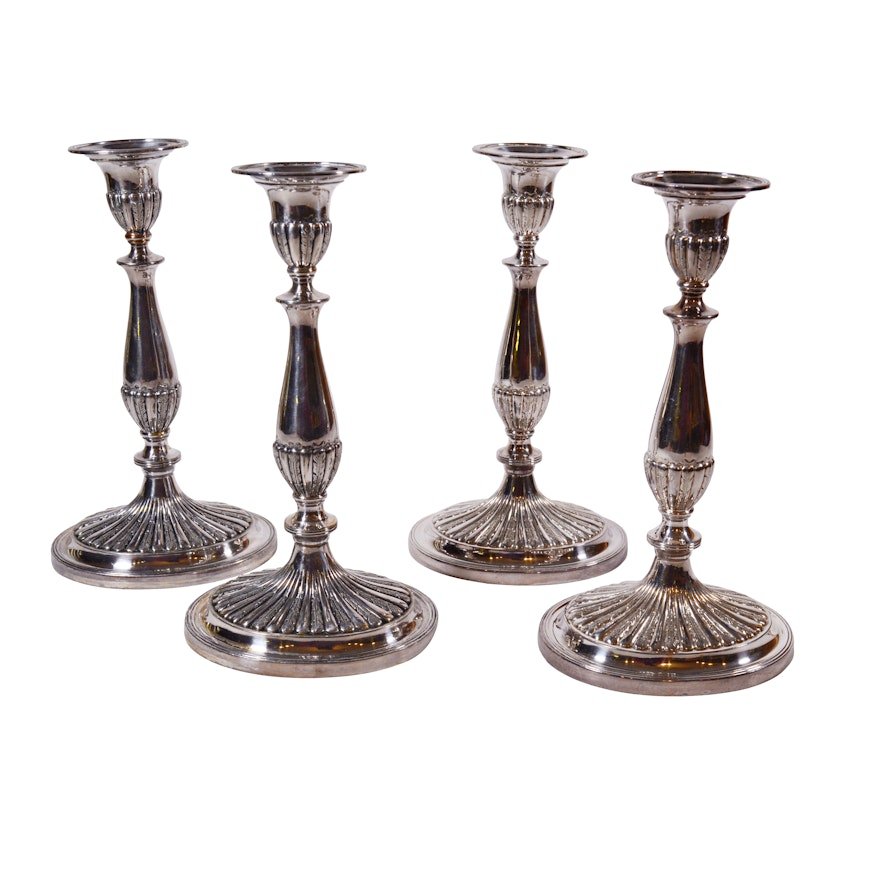 Wallace Silversmiths "Ornate Georgian" Silver Plate Candlesticks, Set of Four