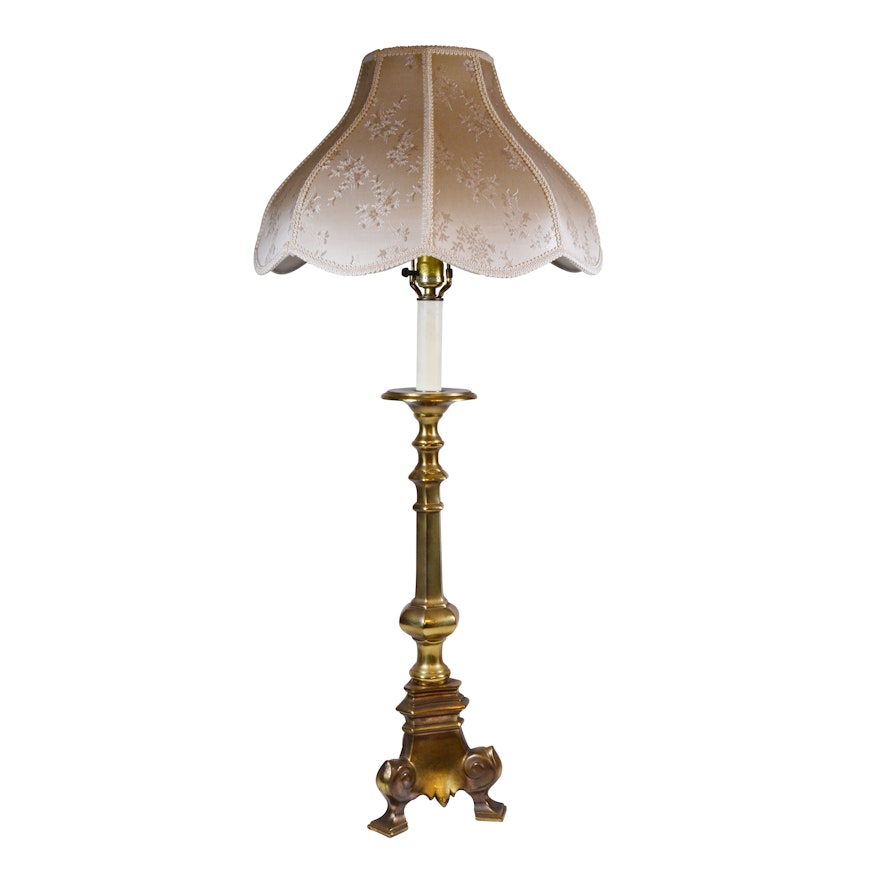 Brass Tone Candlestick Table Lamp with Tripod Base