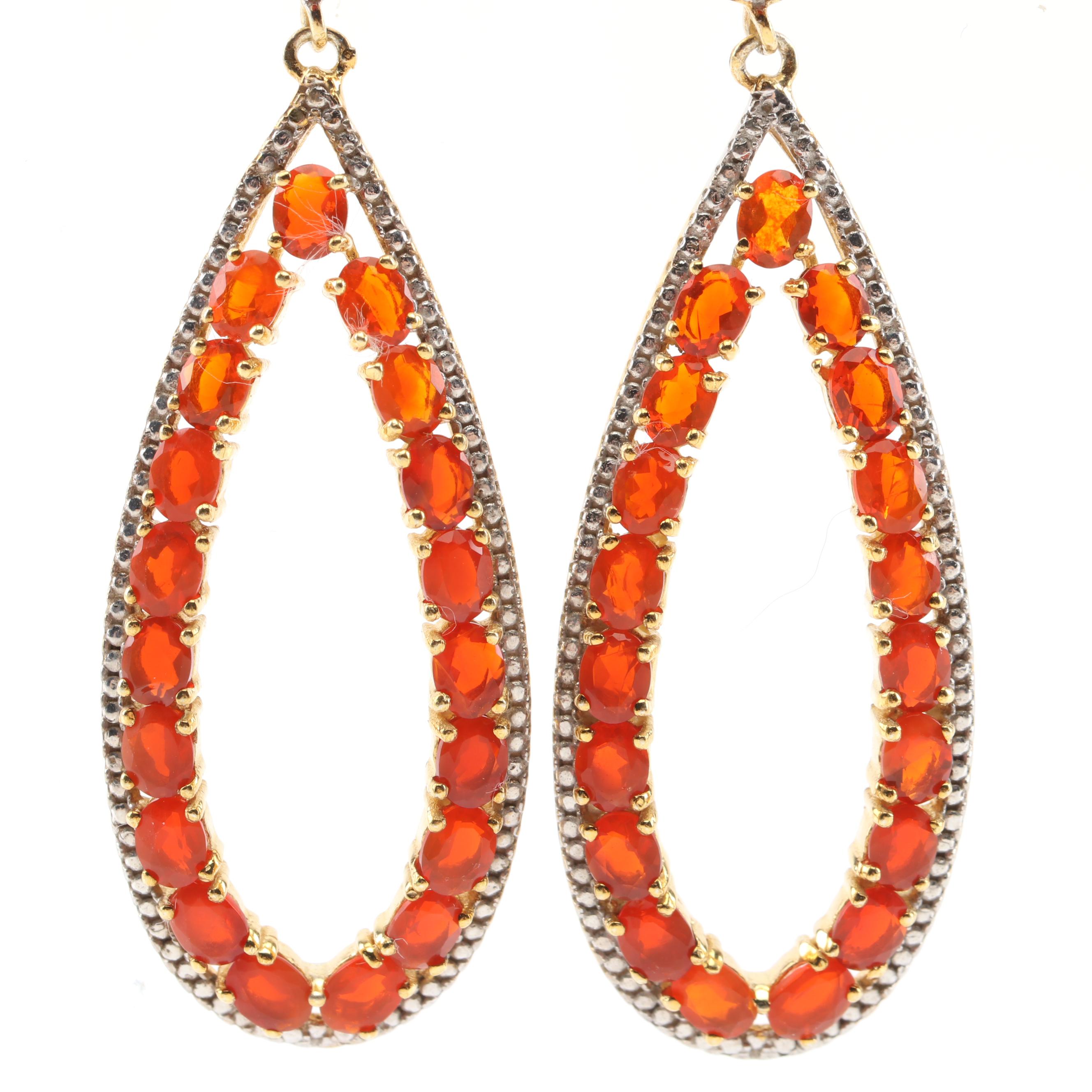 Sterling Silver Fire Opal, Garnet and Ruby Earrings