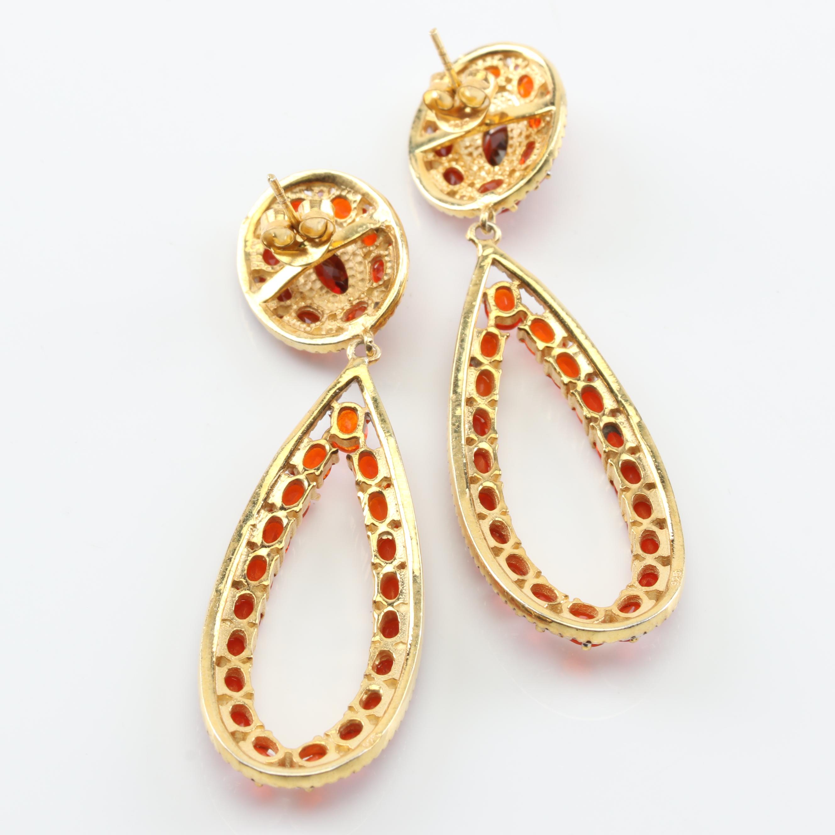 Sterling Silver Fire Opal, Garnet and Ruby Earrings