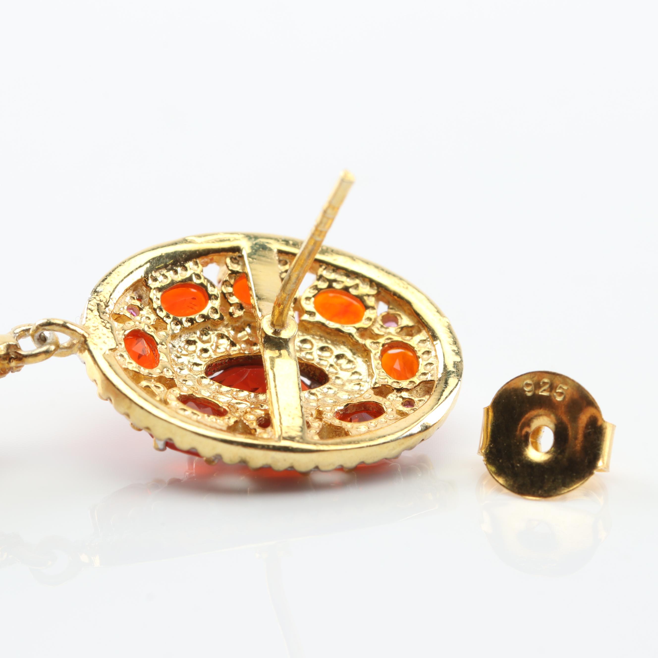 Sterling Silver Fire Opal, Garnet and Ruby Earrings