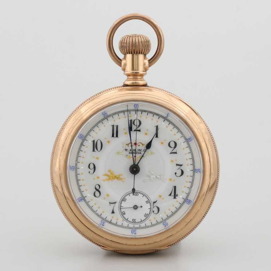 T.A.R. Watch Co. Gold Filled Chronograph Pocket Watch