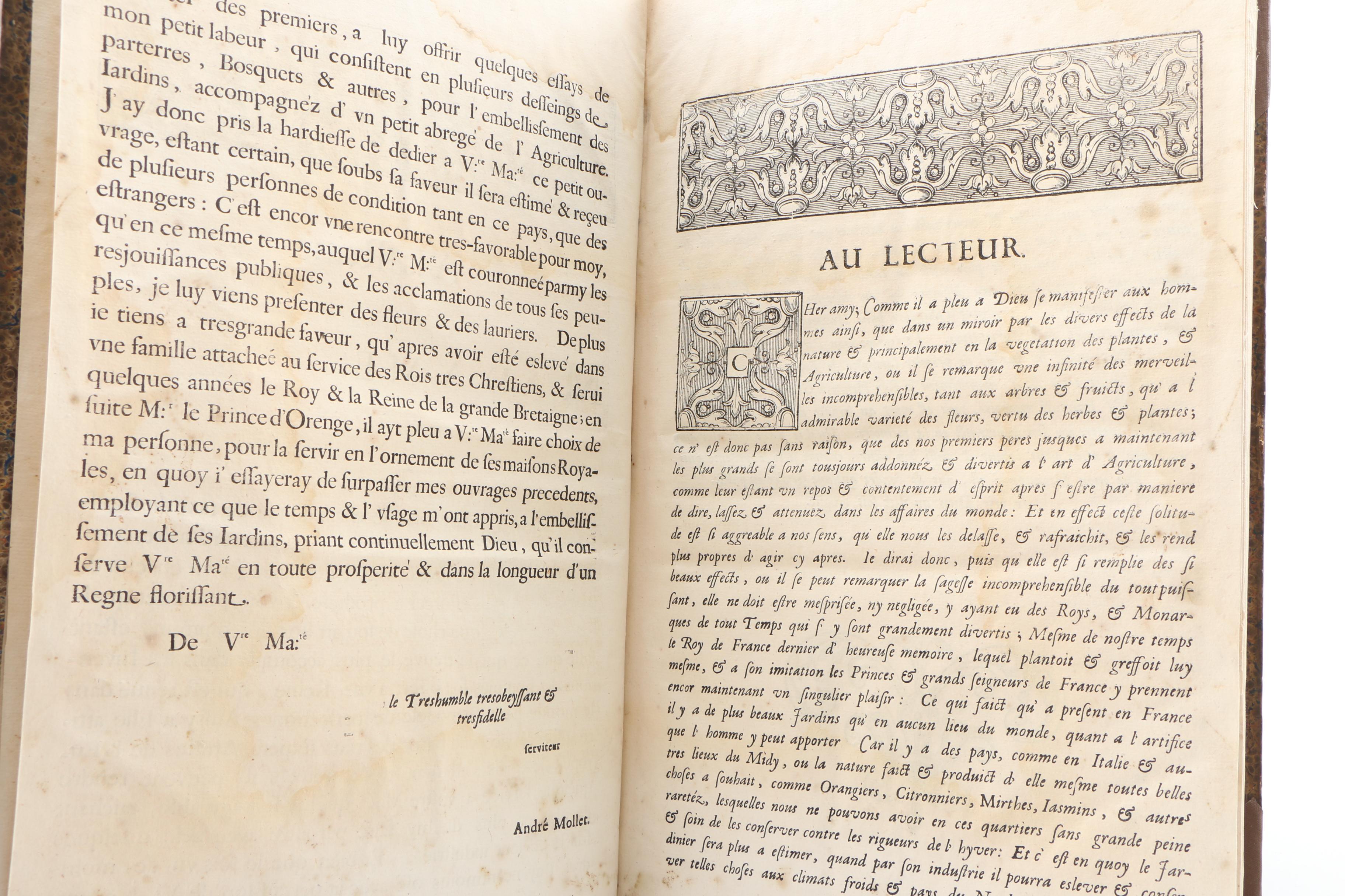 French-Language "The Pleasure Garden" by André Mollet with Engravings, 1651