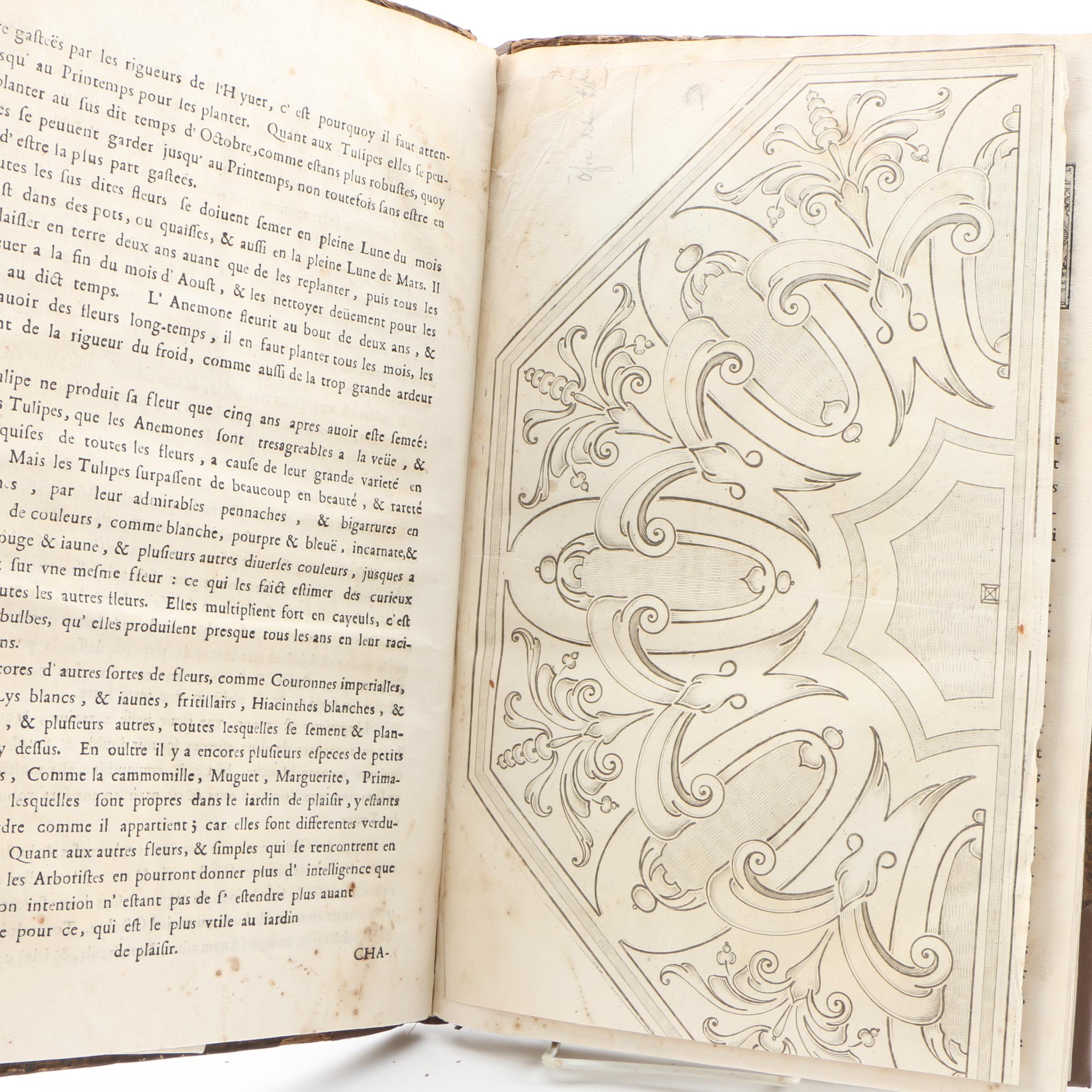 French-Language "The Pleasure Garden" by André Mollet with Engravings, 1651