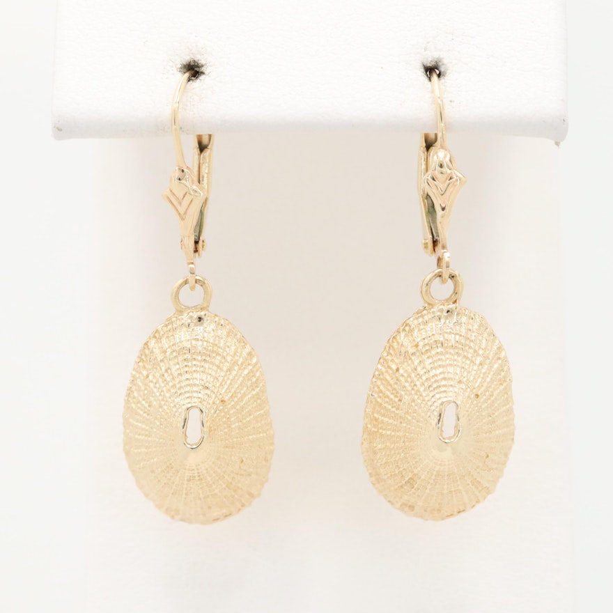 14K Yellow Gold Shell Motif Dangle Earrings