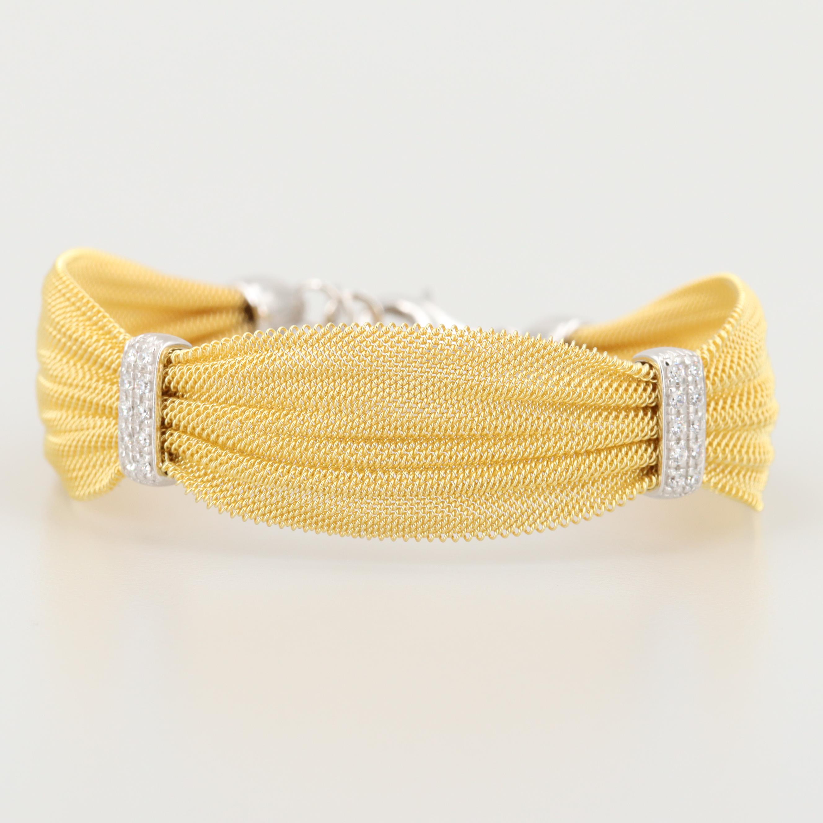 Gold Wash on Sterling Silver Cubic Zirconia Flexible Mesh Bracelet