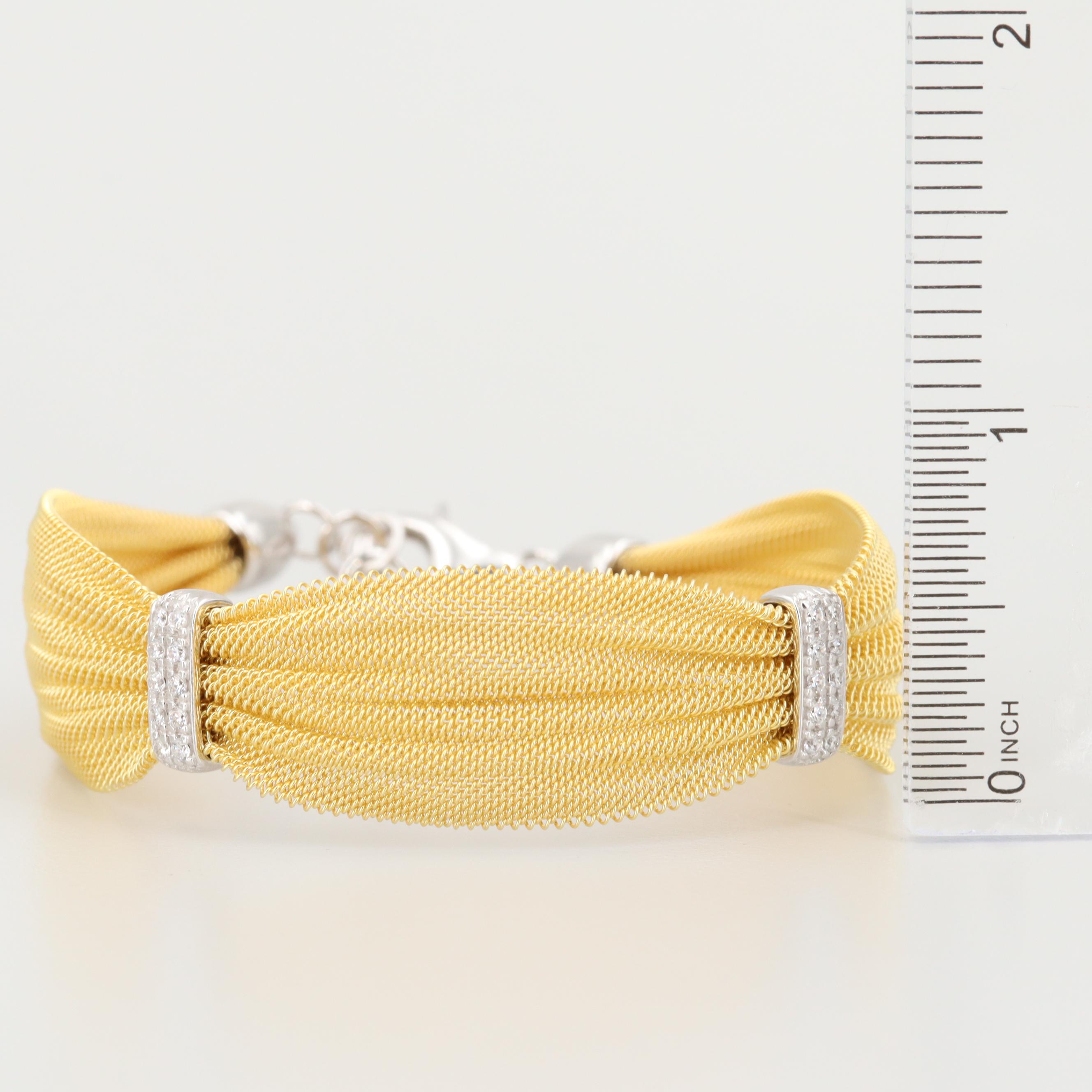 Gold Wash on Sterling Silver Cubic Zirconia Flexible Mesh Bracelet