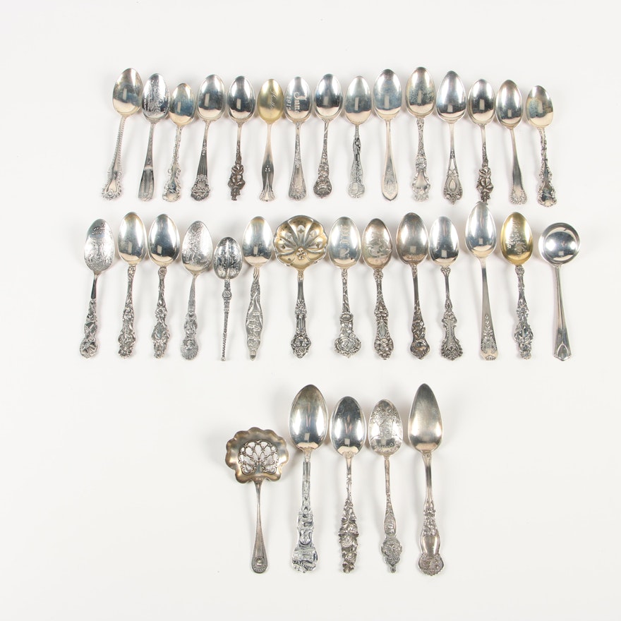 Sterling Souvenir, Teaspoon, and Confection Spoons, Late 19th/Early 20th C.
