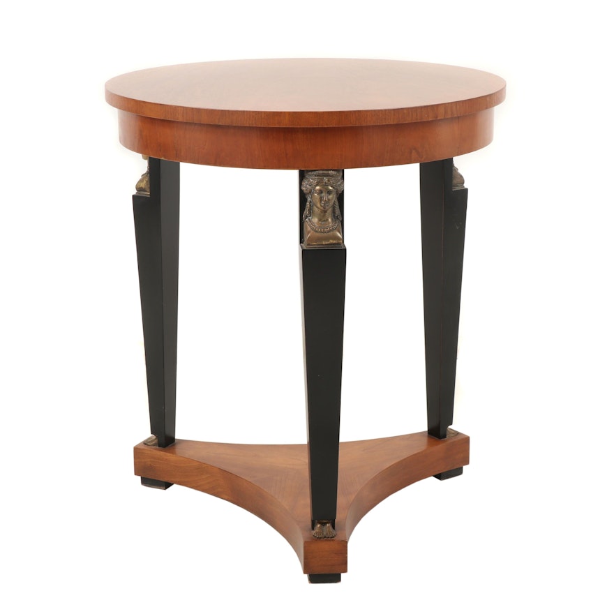 Baker Furniture Empire Style Fruitwood, Parcel Ebonized and Metal Mounted Table