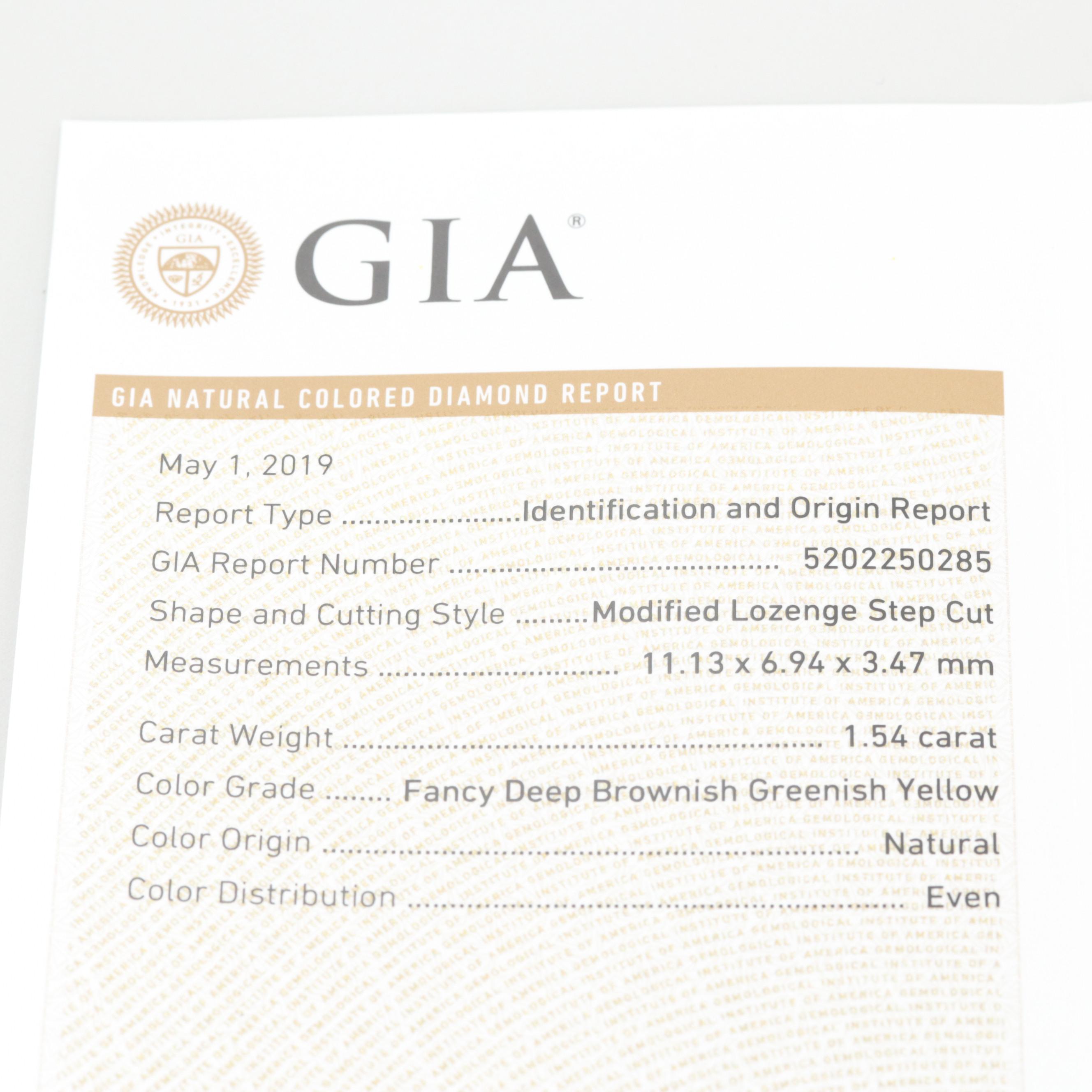 Platinum 1.54 CT Fancy DBG Yellow Diamond and Tanzanite Ring with GIA Report