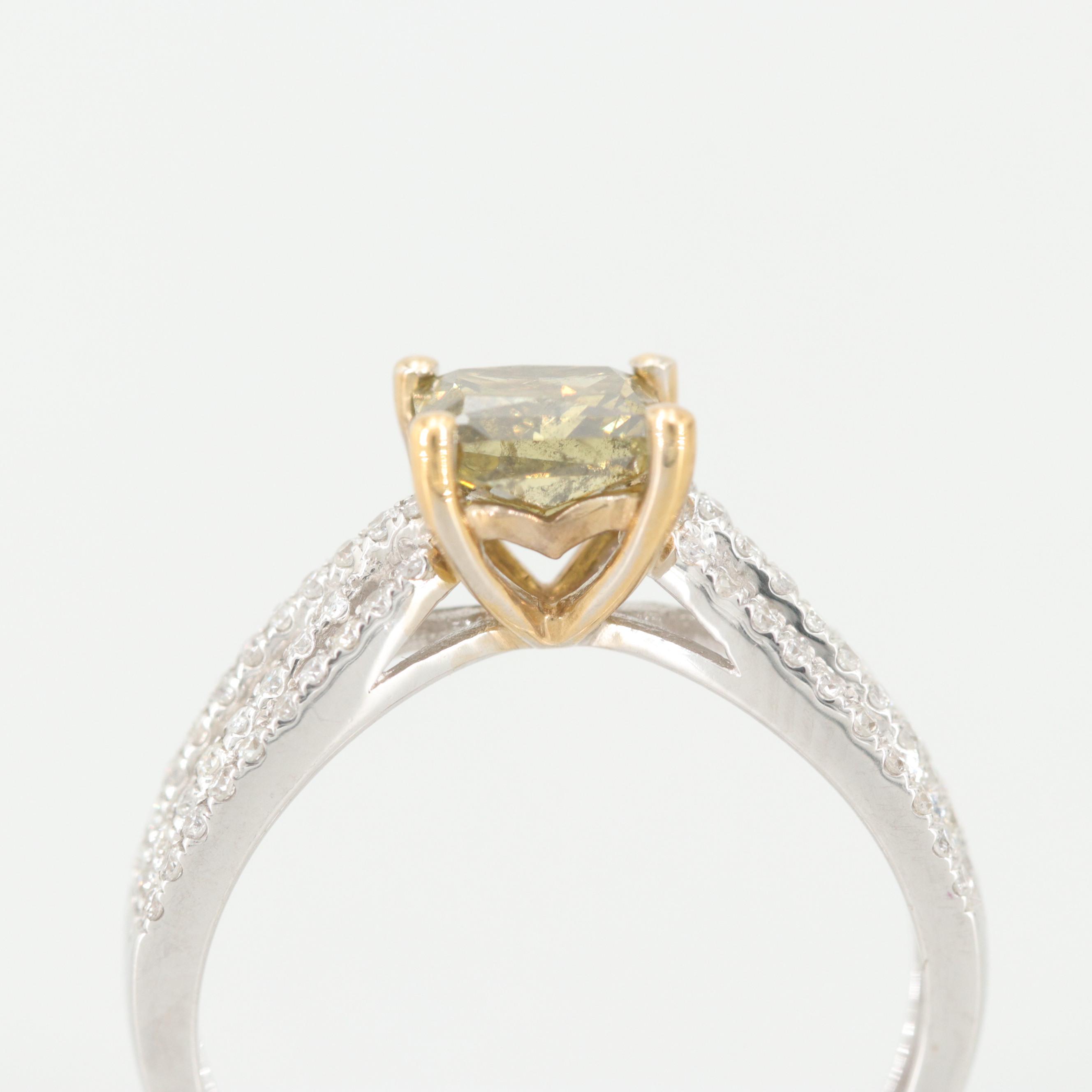 18K White Gold 1.53 CTW Fancy DG Greenish Yellow Diamond Ring Set and GIA Report