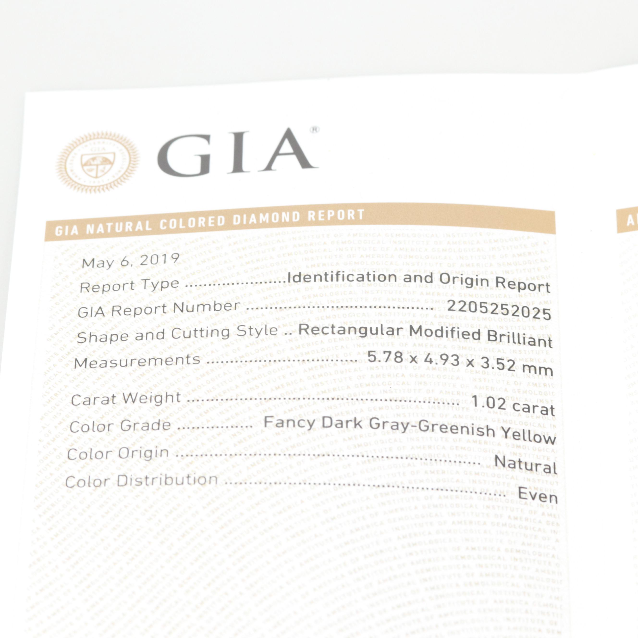 18K White Gold 1.53 CTW Fancy DG Greenish Yellow Diamond Ring Set and GIA Report