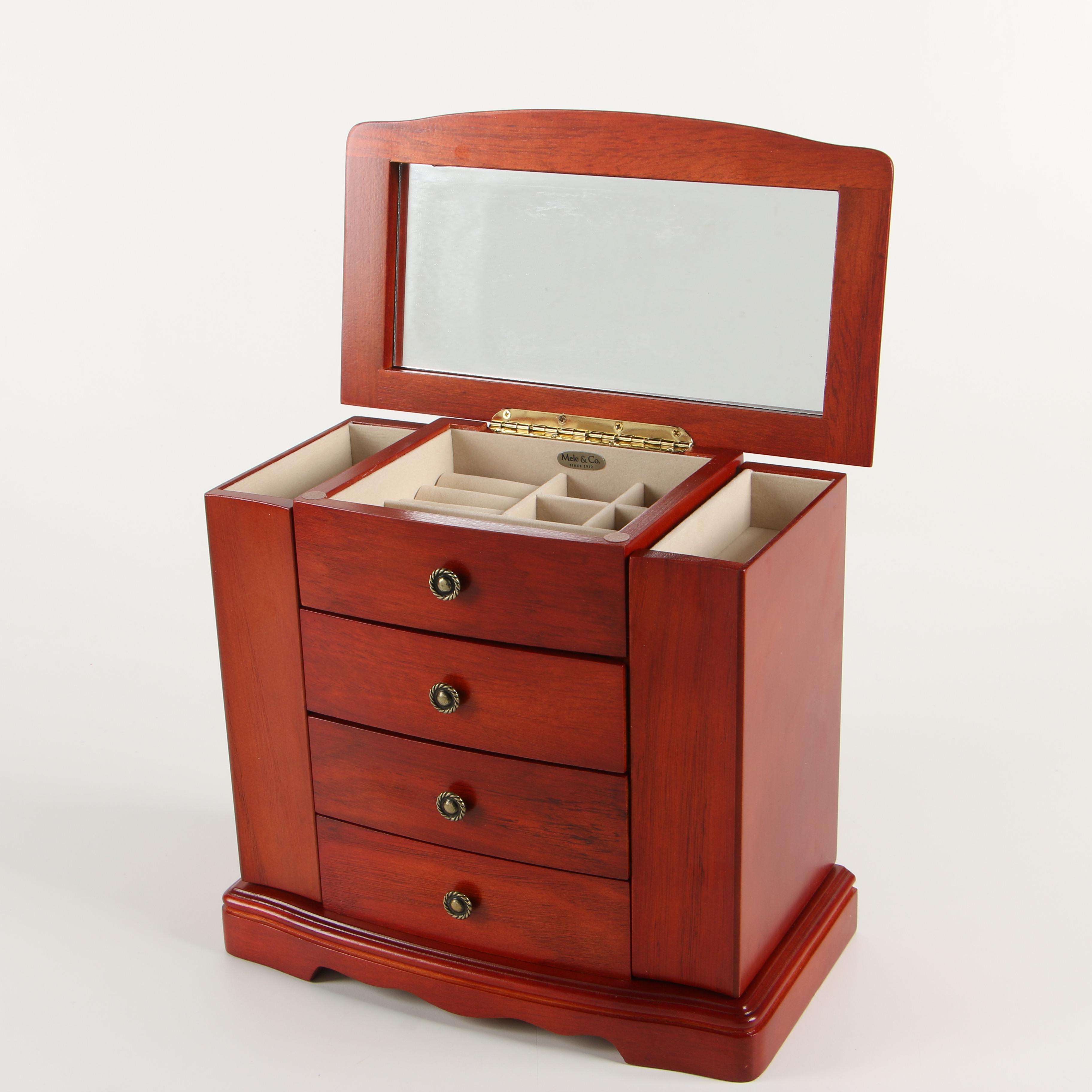 Mele & Co. Musical Wooden Jewelry Box with Cherry Finish