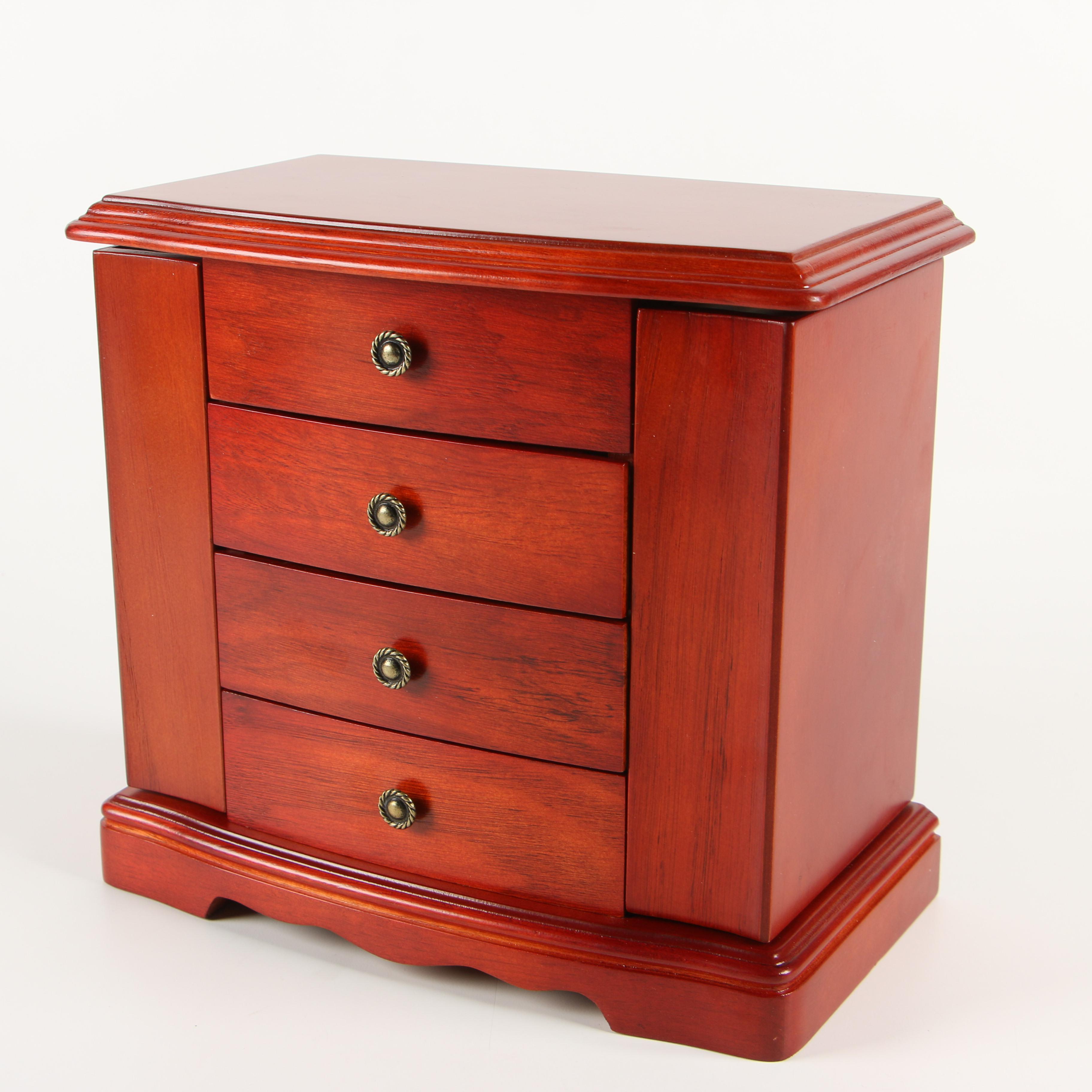 Mele & Co. Musical Wooden Jewelry Box with Cherry Finish