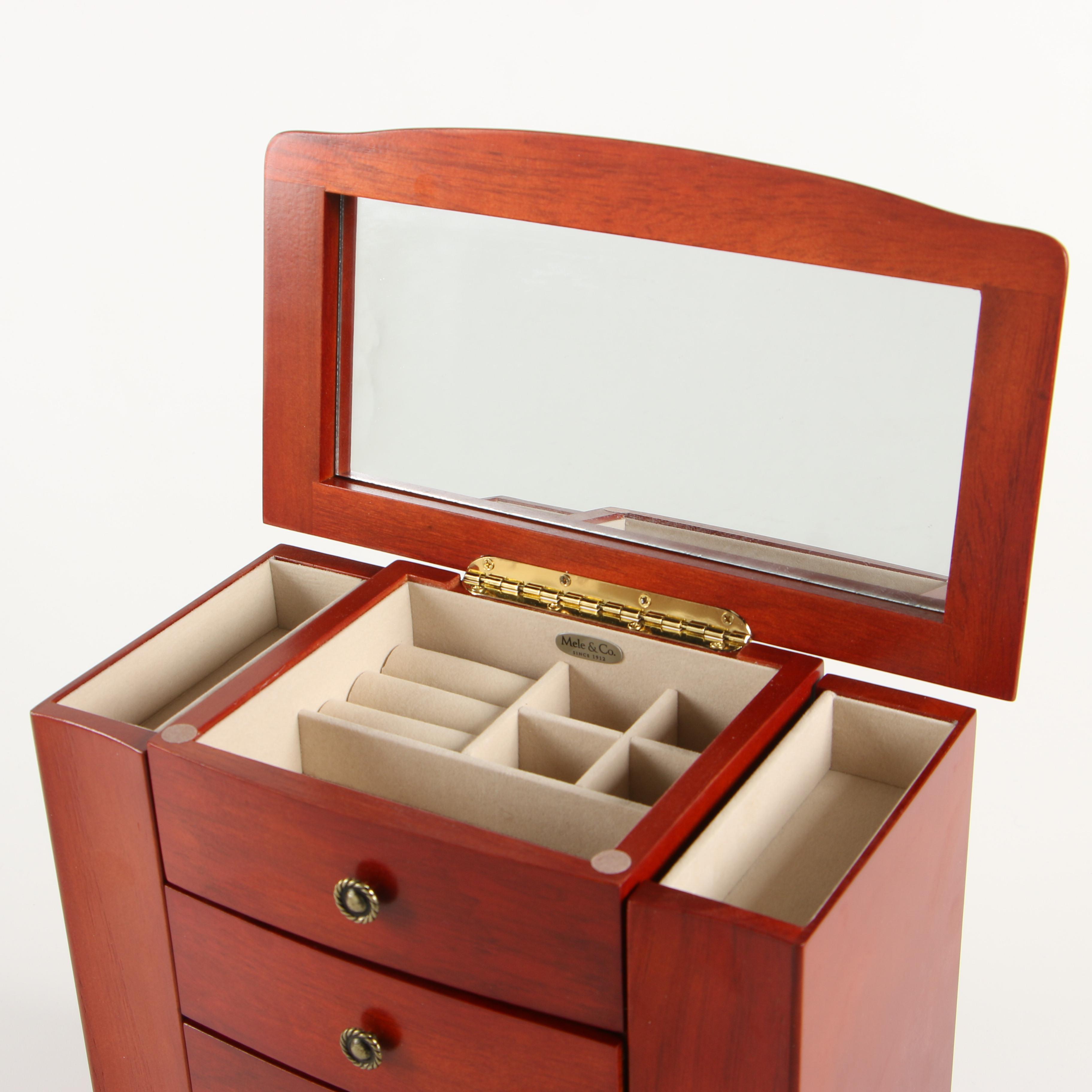 Mele & Co. Musical Wooden Jewelry Box with Cherry Finish