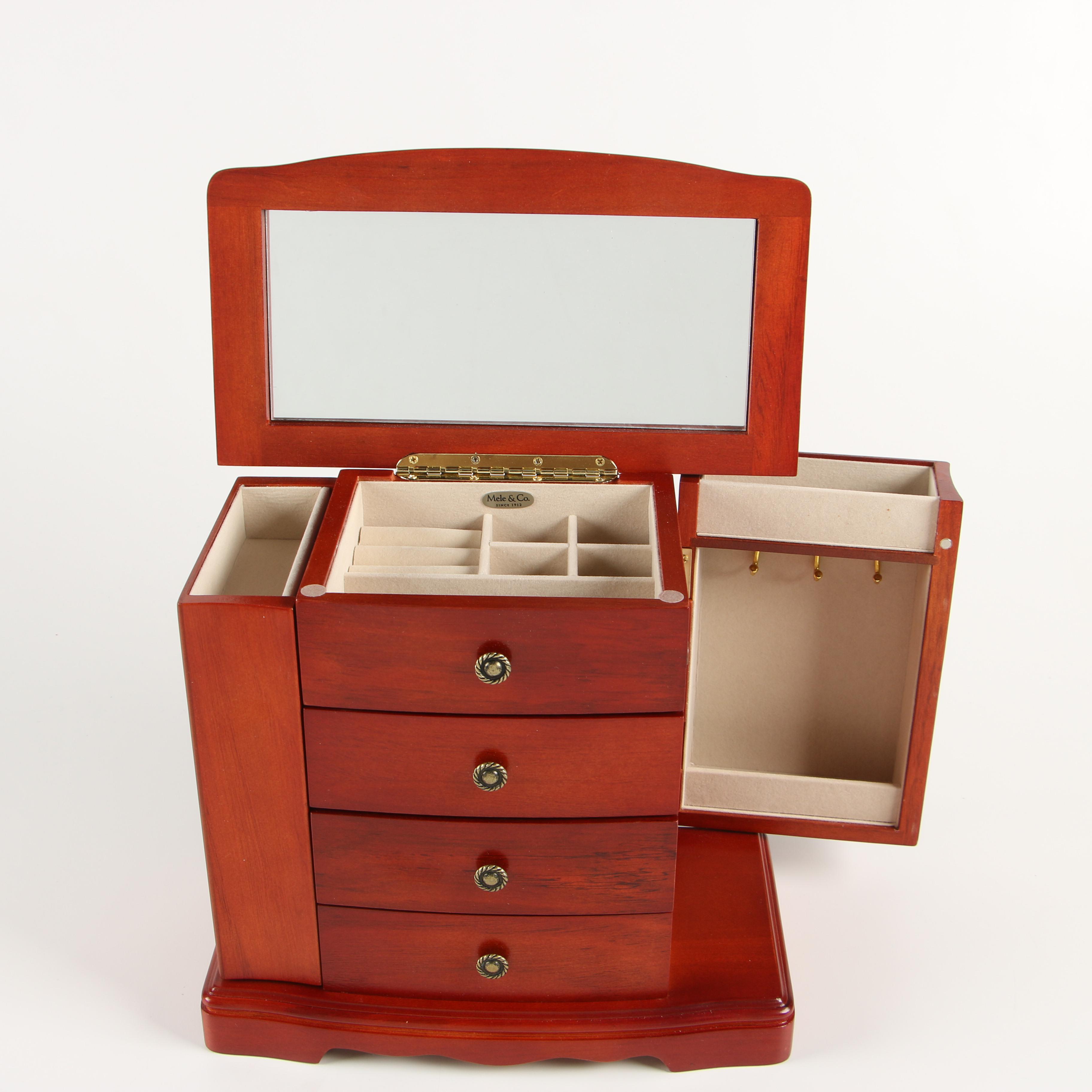 Mele & Co. Musical Wooden Jewelry Box with Cherry Finish
