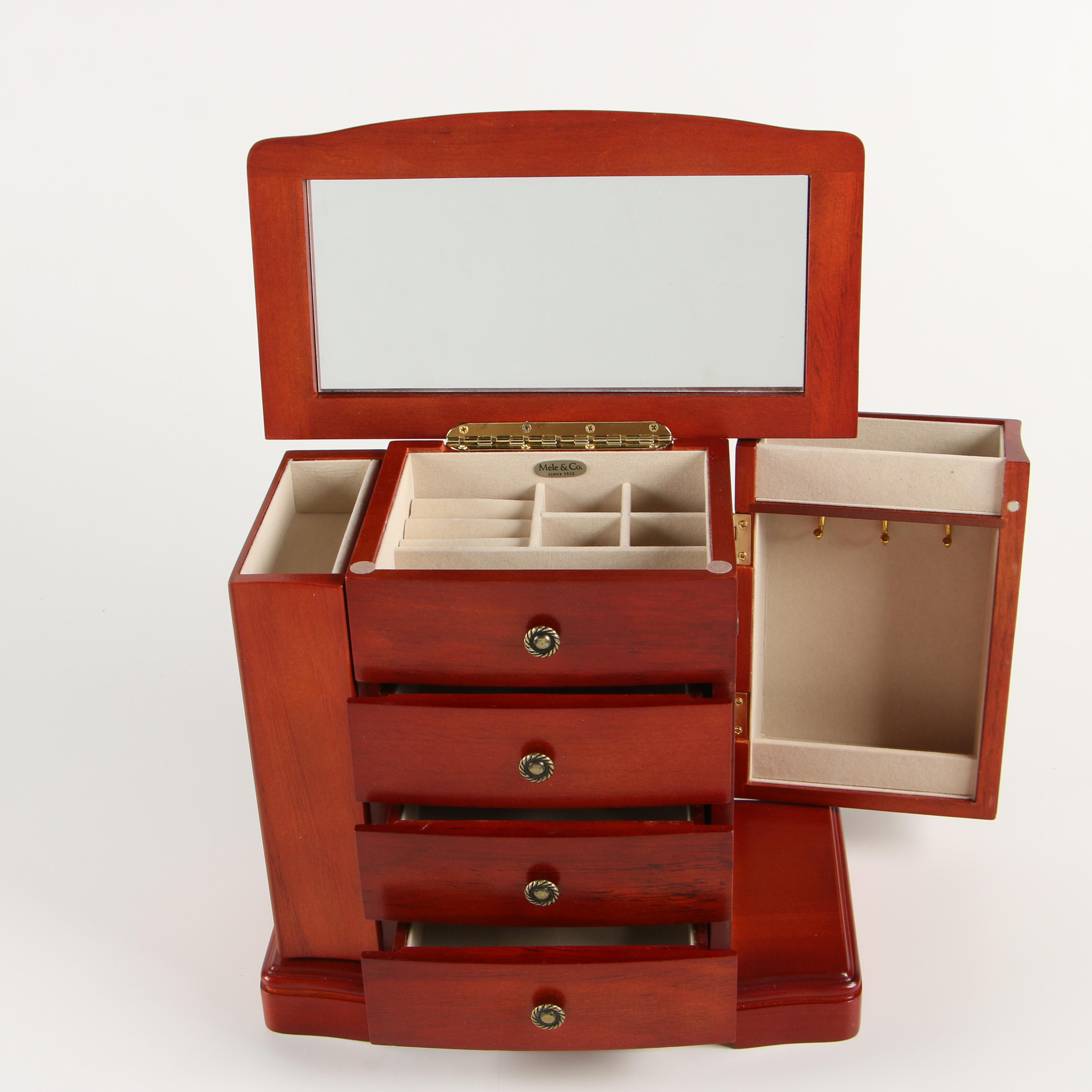 Mele & Co. Musical Wooden Jewelry Box with Cherry Finish