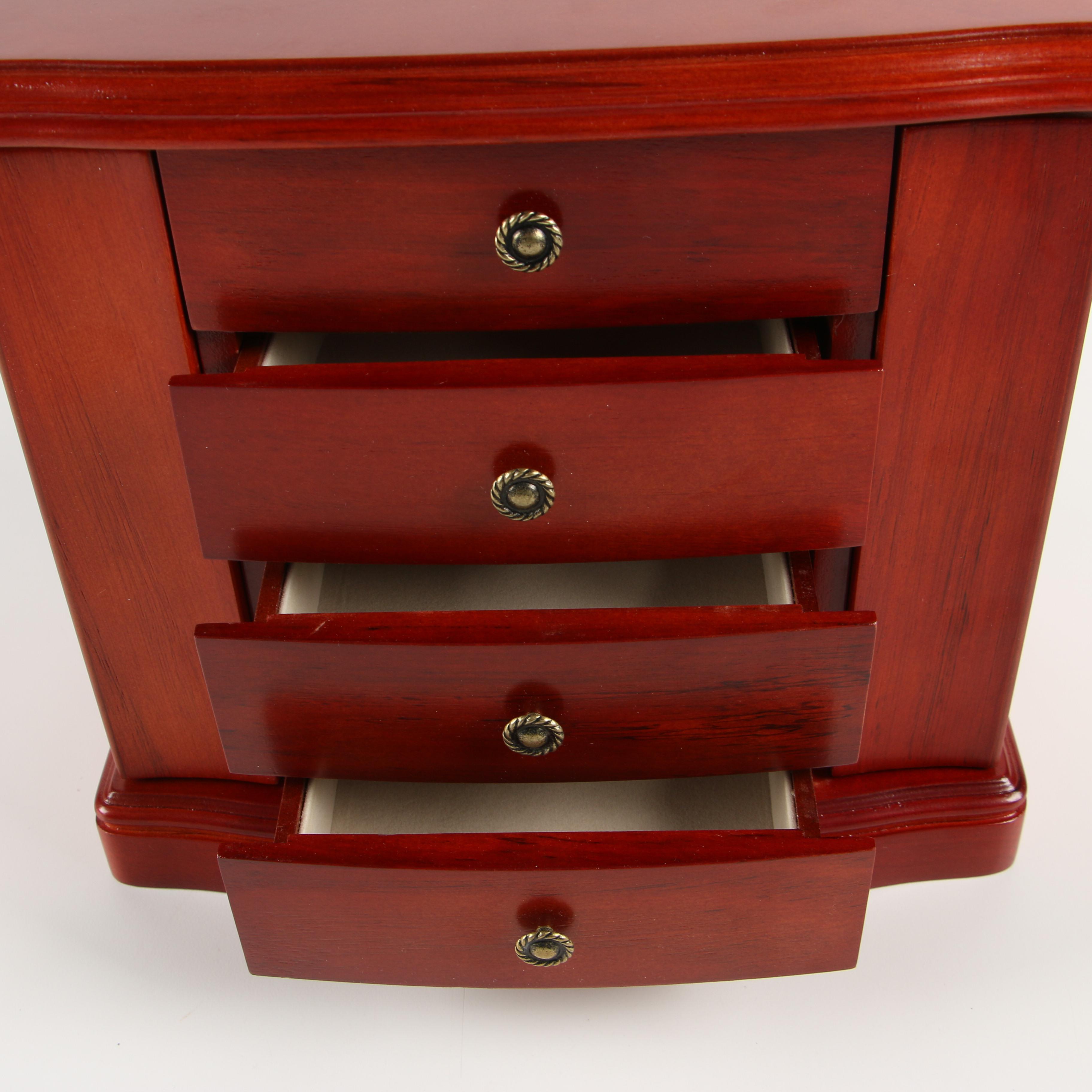 Mele & Co. Musical Wooden Jewelry Box with Cherry Finish