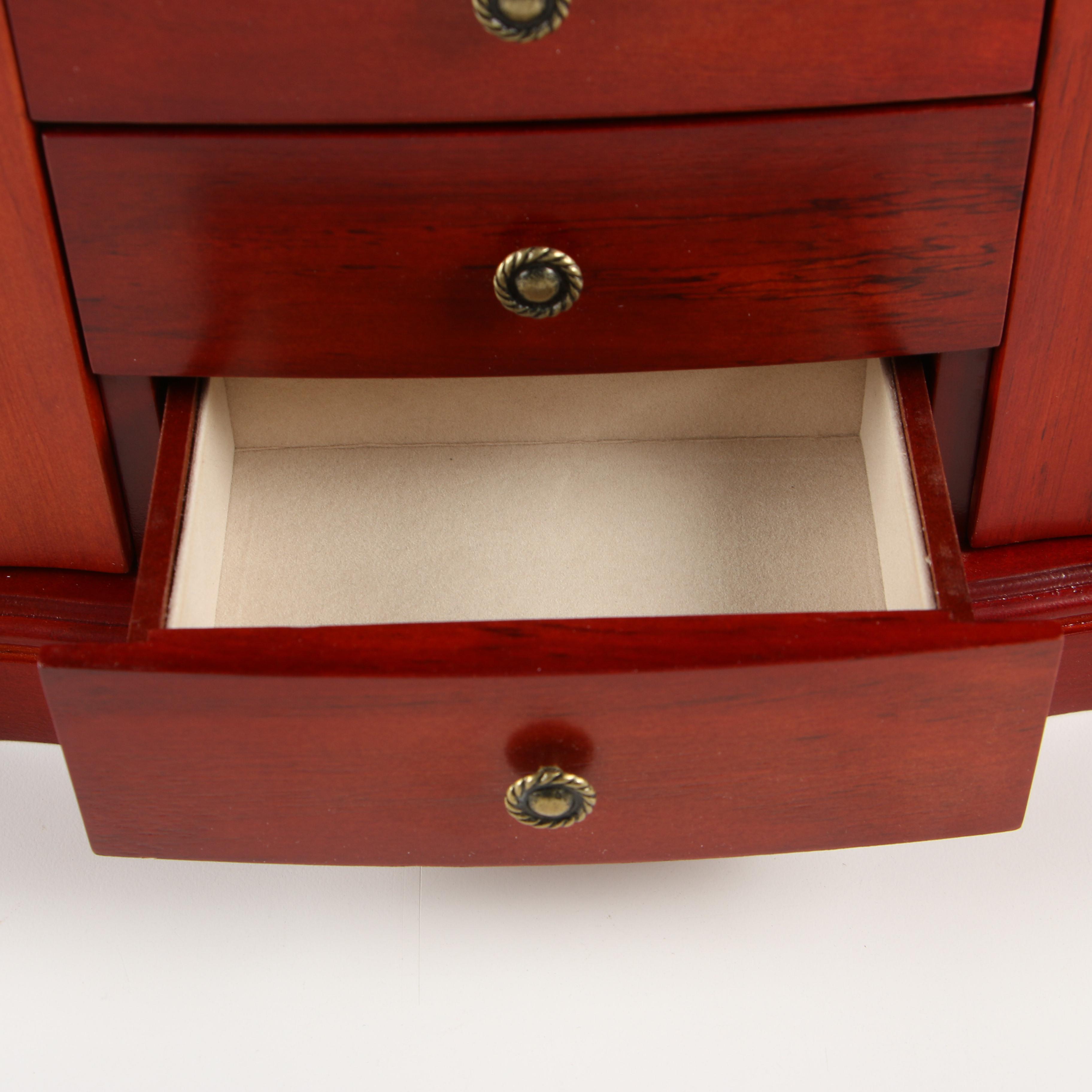 Mele & Co. Musical Wooden Jewelry Box with Cherry Finish