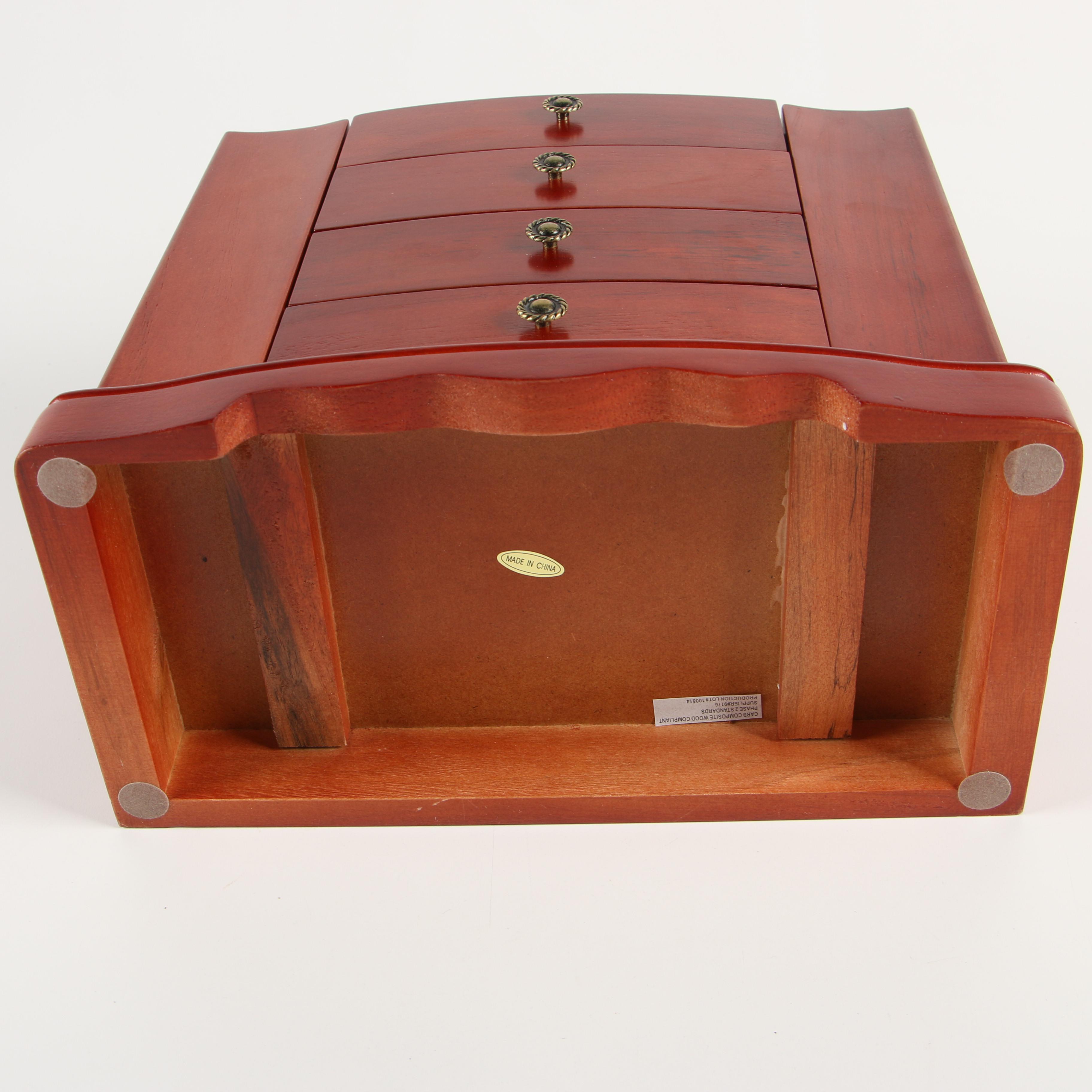 Mele & Co. Musical Wooden Jewelry Box with Cherry Finish