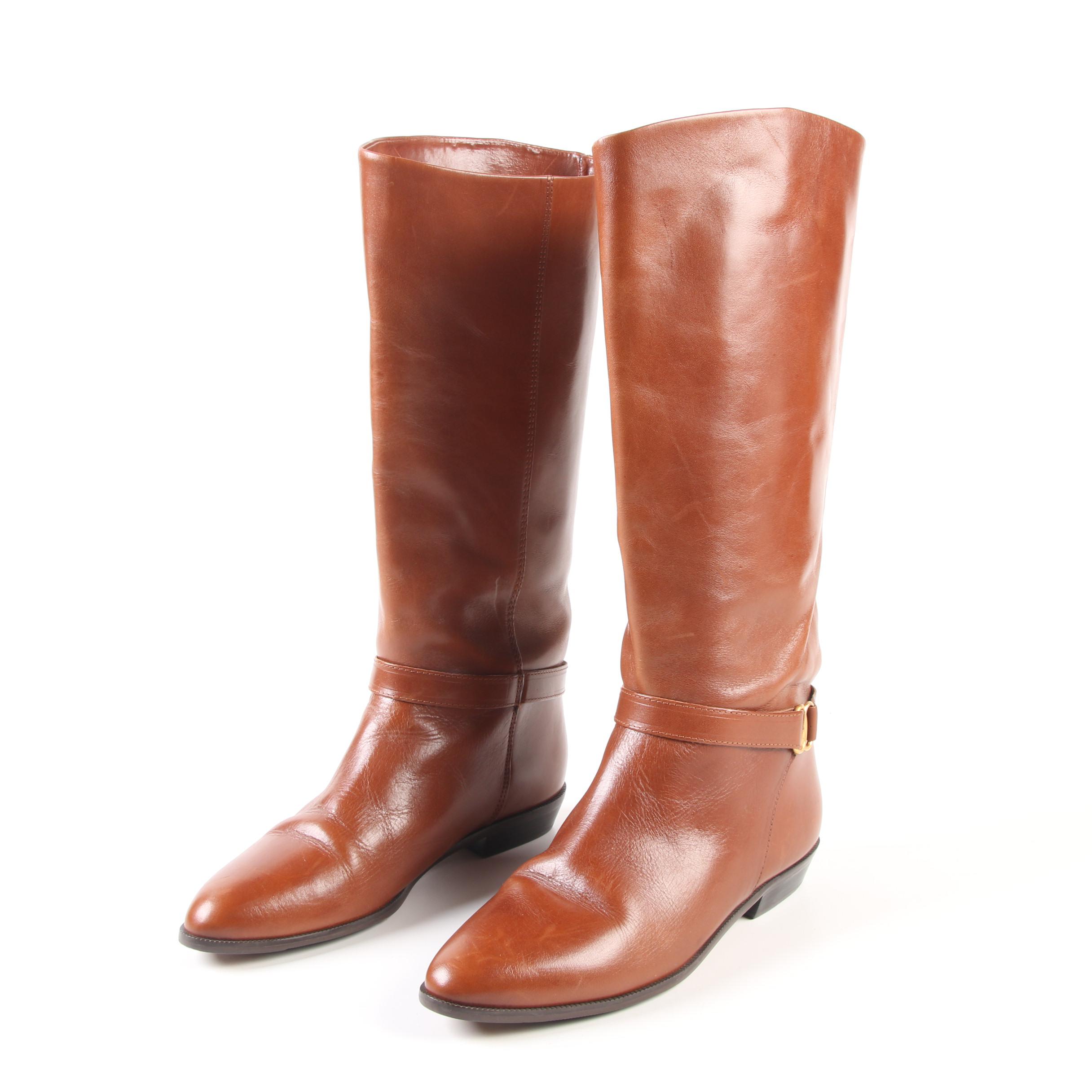 Etienne Aigner Shelby Riding Boots in Cognac Leather