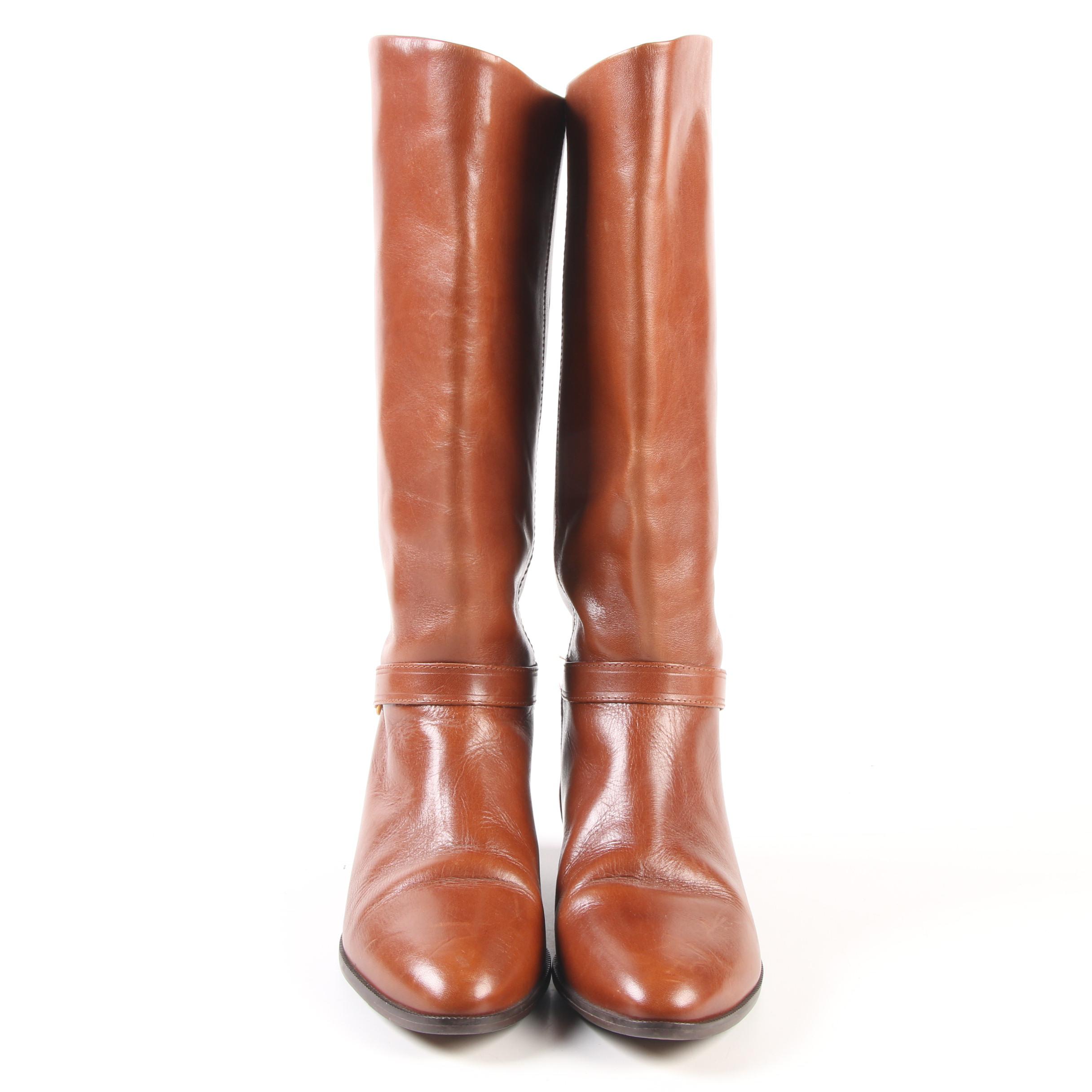 Etienne Aigner Shelby Riding Boots in Cognac Leather