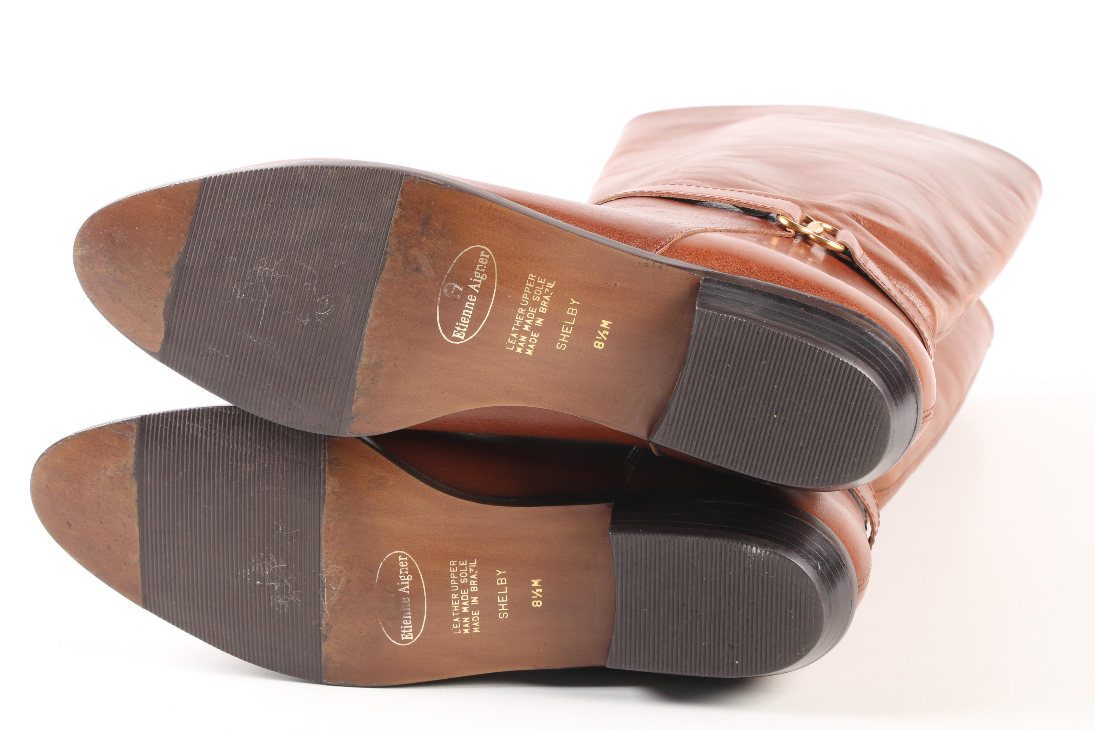 Etienne Aigner Shelby Riding Boots in Cognac Leather