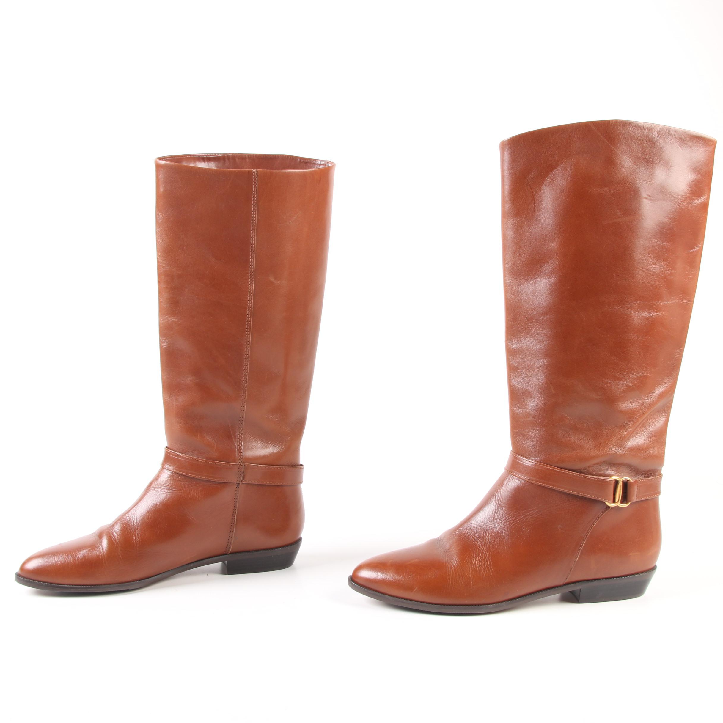 Etienne Aigner Shelby Riding Boots in Cognac Leather