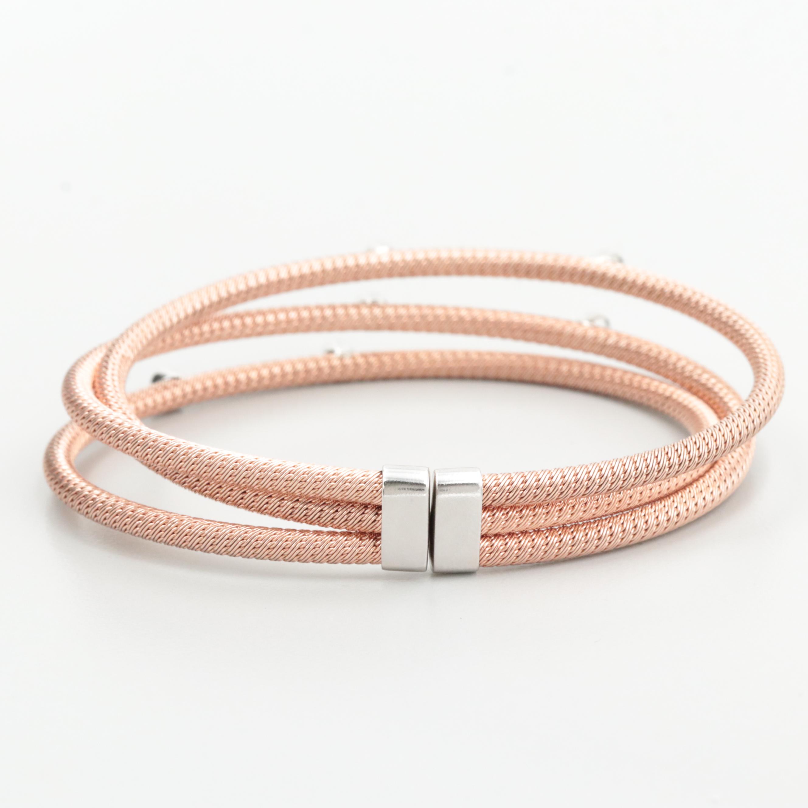 Rose Tone Wash on Sterling Silver Cubic Zirconia Cuff Bracelet