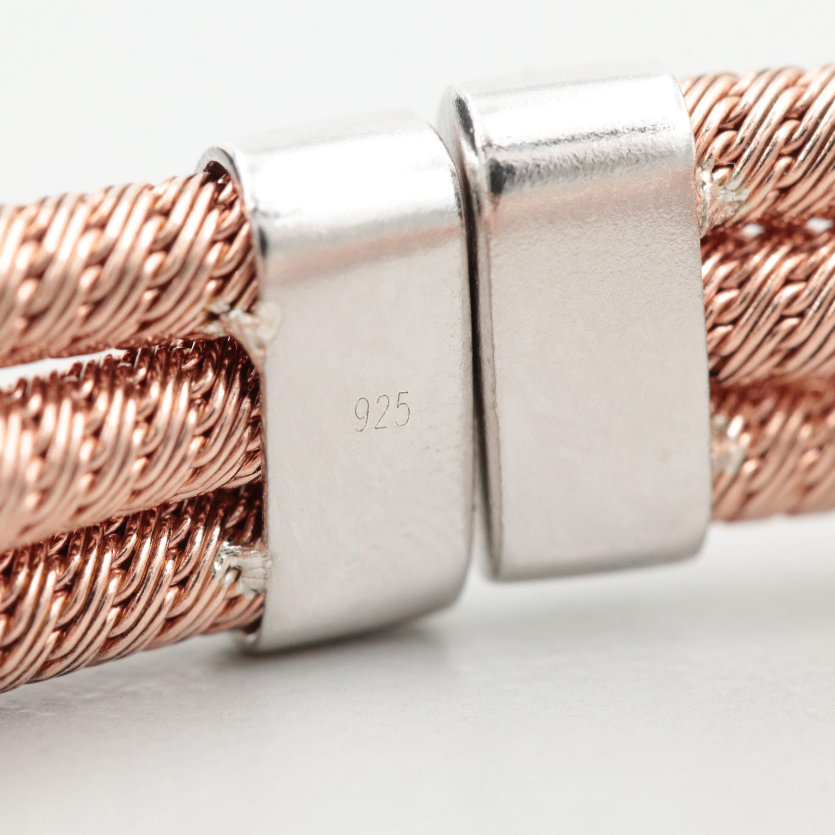 Rose Tone Wash on Sterling Silver Cubic Zirconia Cuff Bracelet