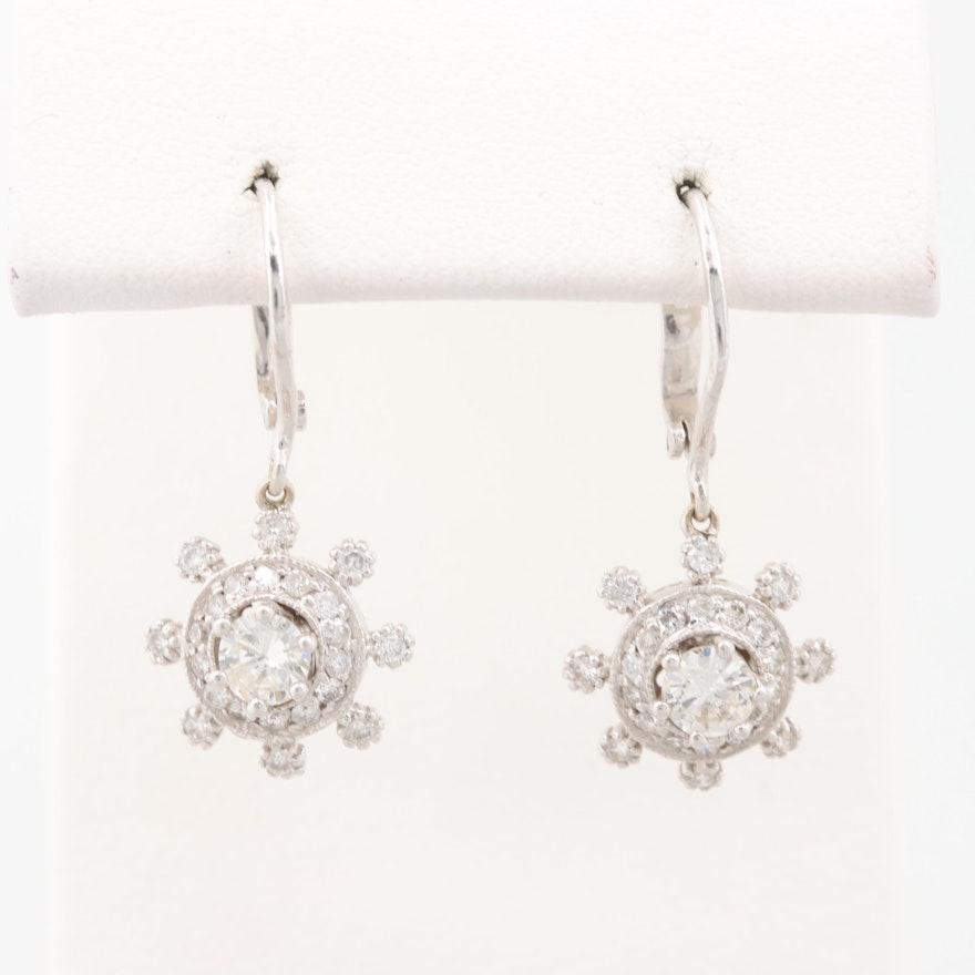 14K White Gold Diamond Dangle Earrings