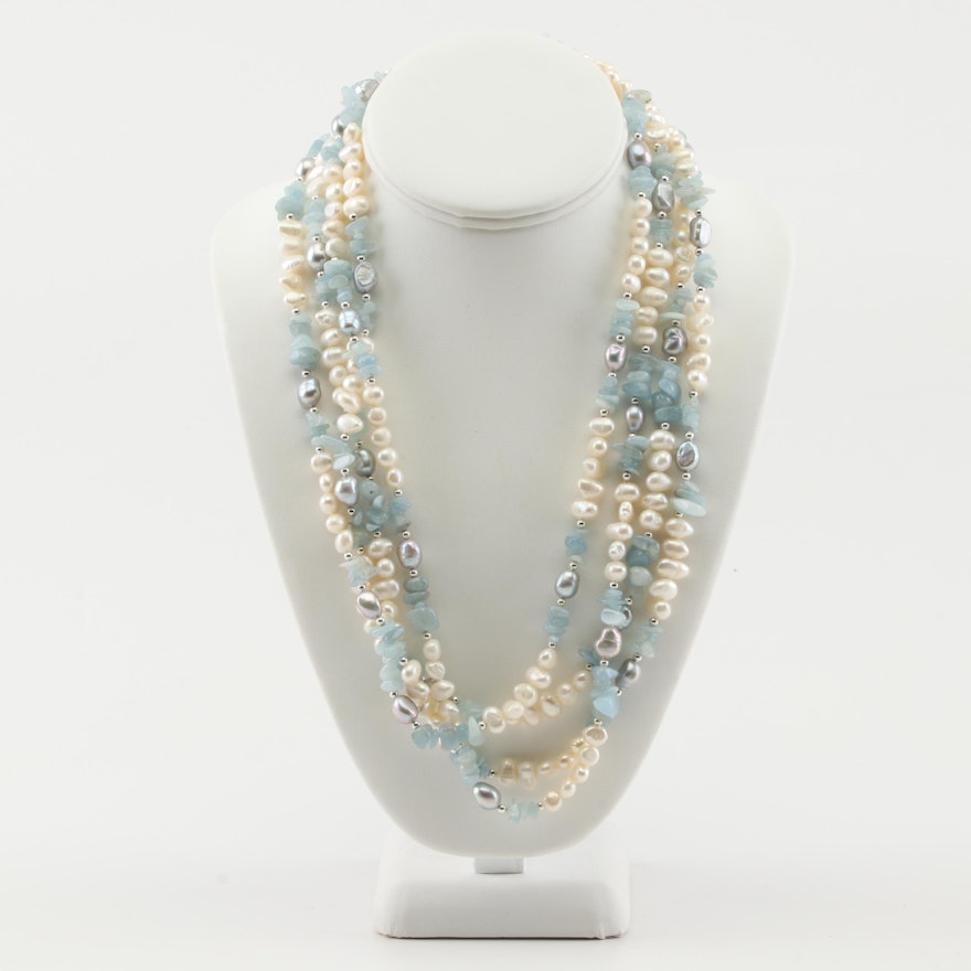 Freshwater Pearl and Aquamarine Necklace