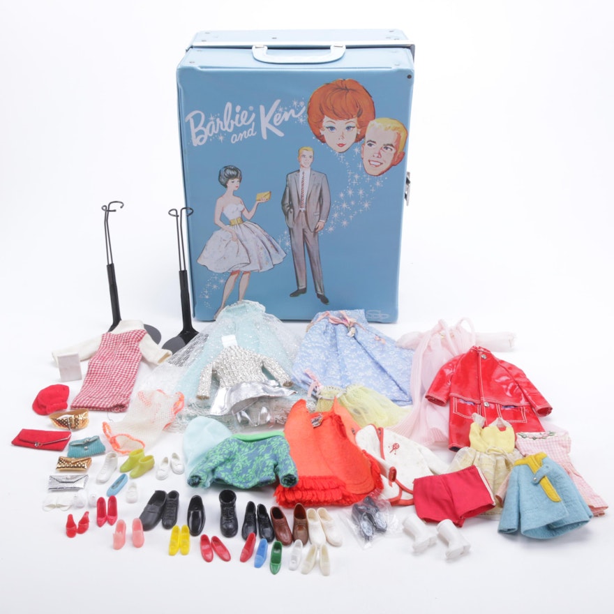 1960s "Barbie & Ken" Case with Barbie, Skipper, Ken Clothes and Accessories