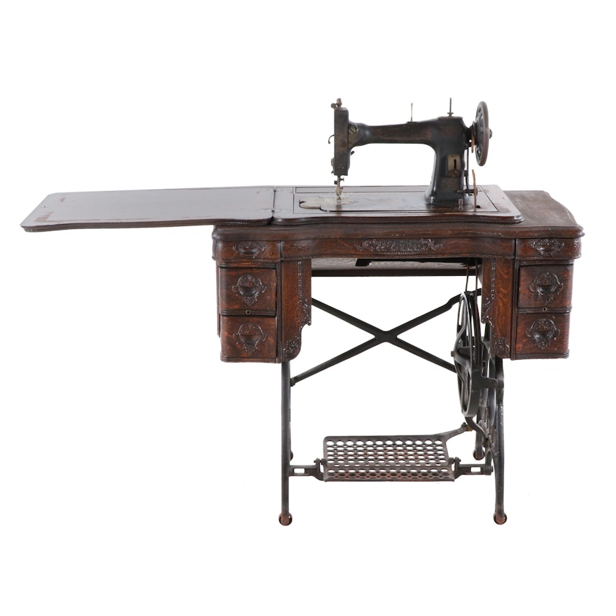 White Family Rotary Sewing Machine Treadle Table, Early 20th Century