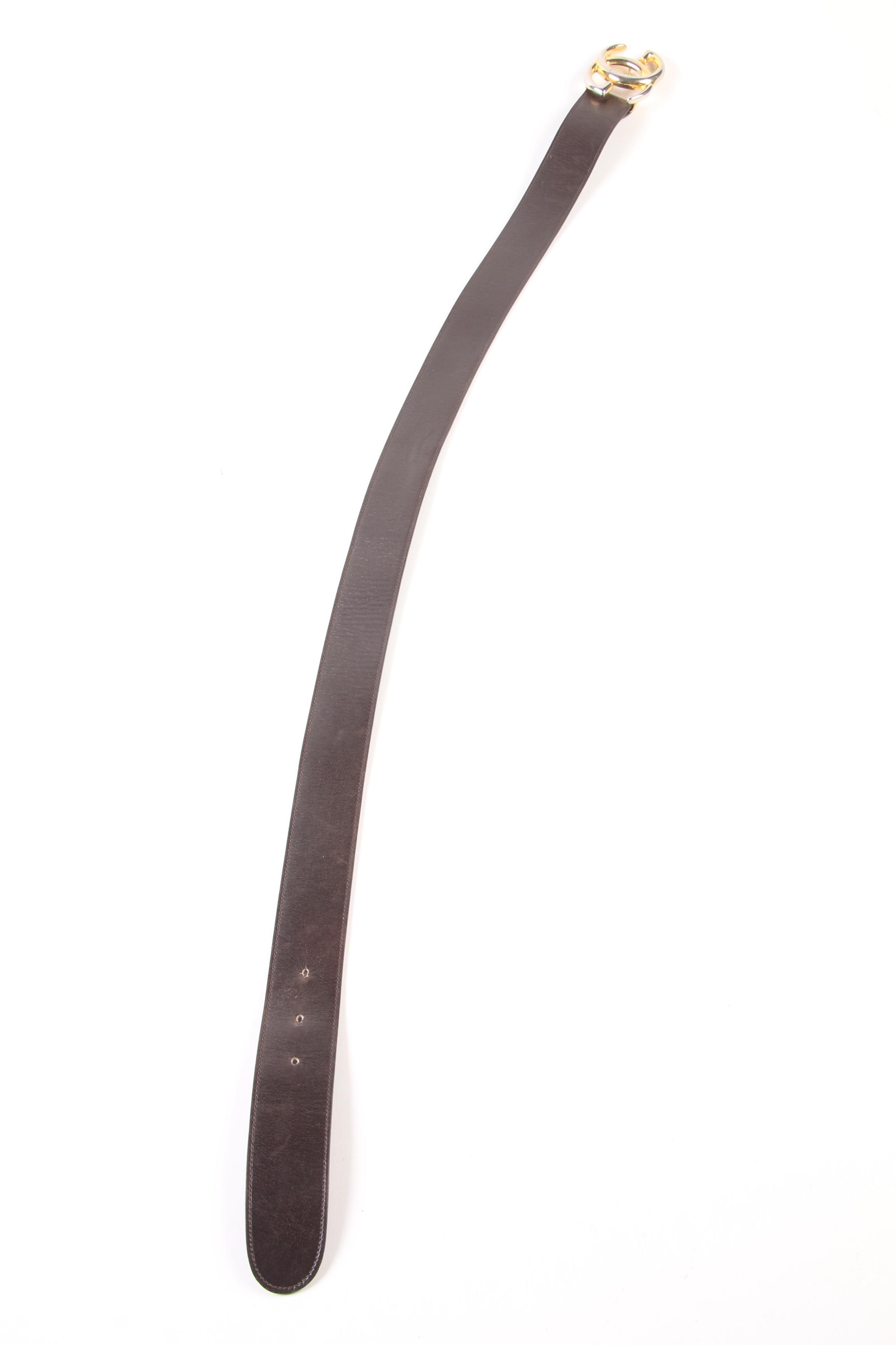 Gucci Brown Leather Belt with GG Gold Tone Buckle Marked G. Gucci-Italy, Vintage