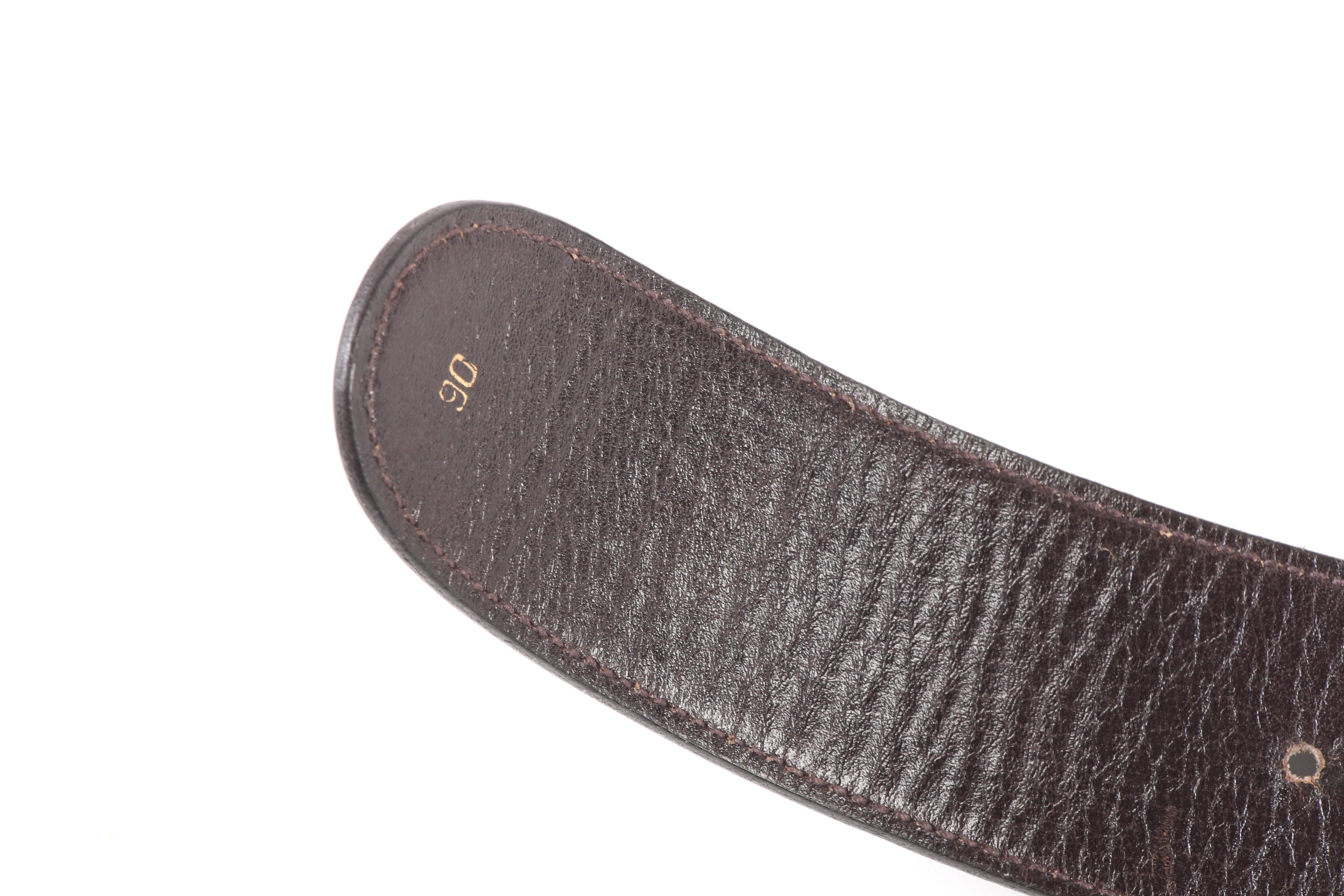 Gucci Brown Leather Belt with GG Gold Tone Buckle Marked G. Gucci-Italy, Vintage