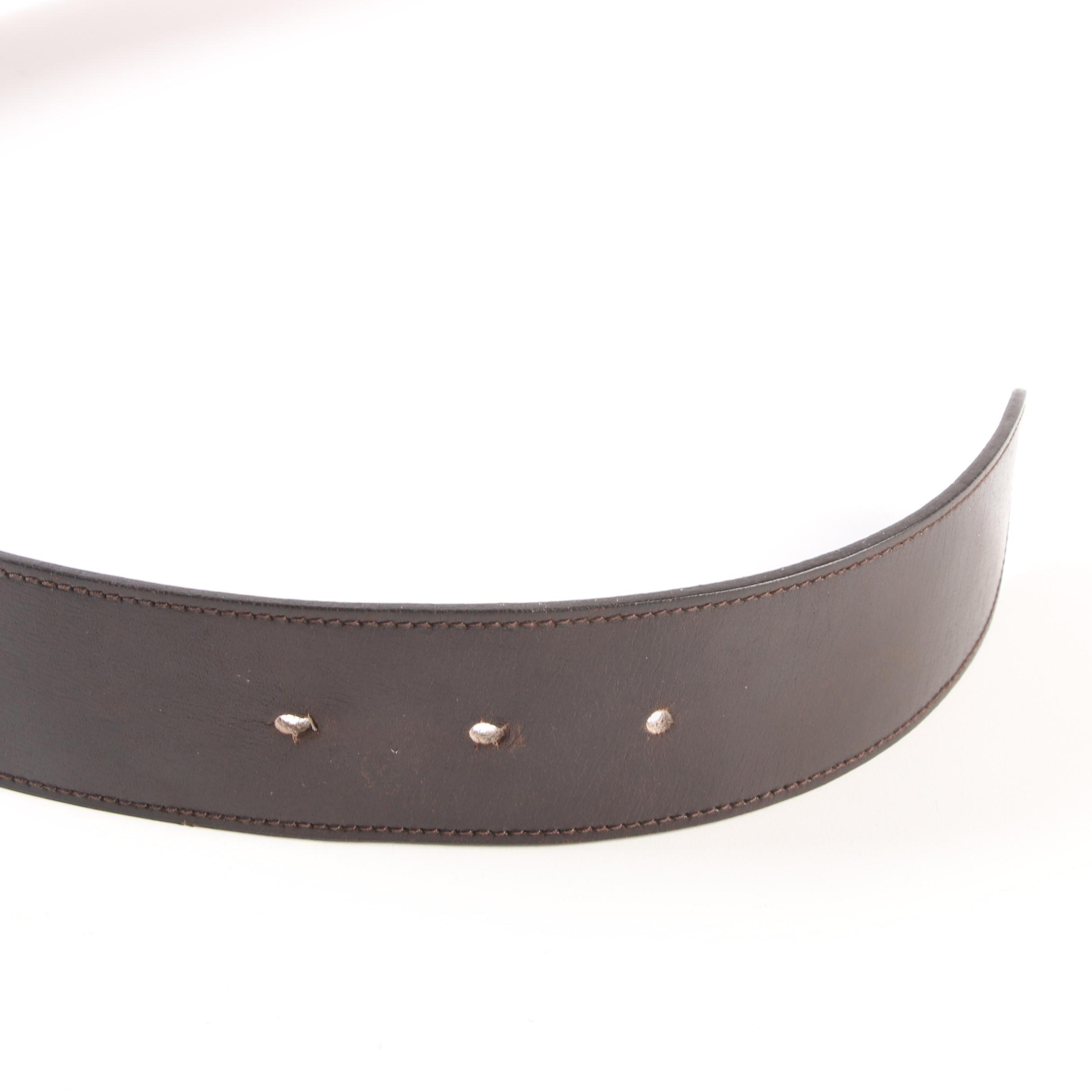 Gucci Brown Leather Belt with GG Gold Tone Buckle Marked G. Gucci-Italy, Vintage