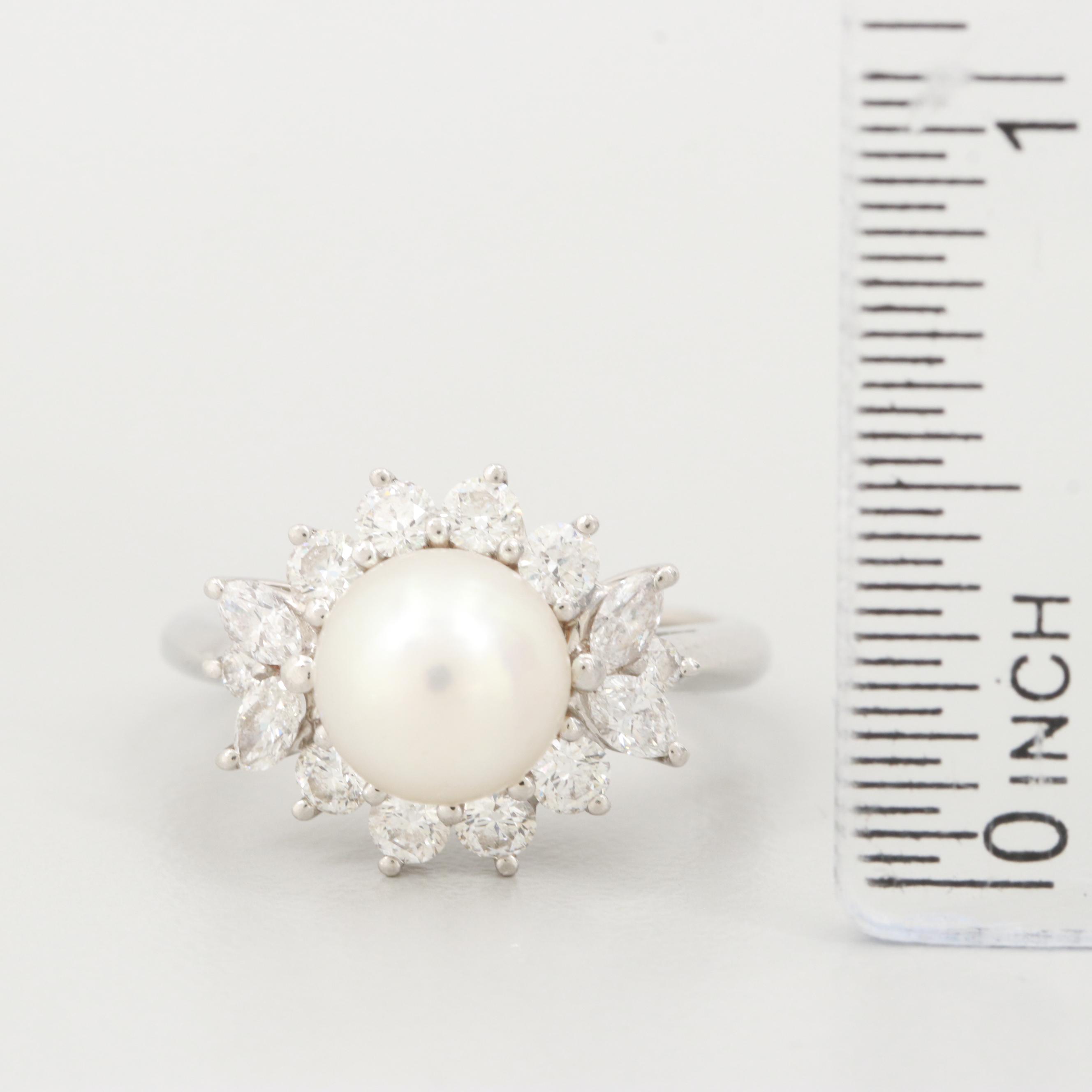 Tiffany & Co. Platinum Cultured Pearl and Diamond Ring