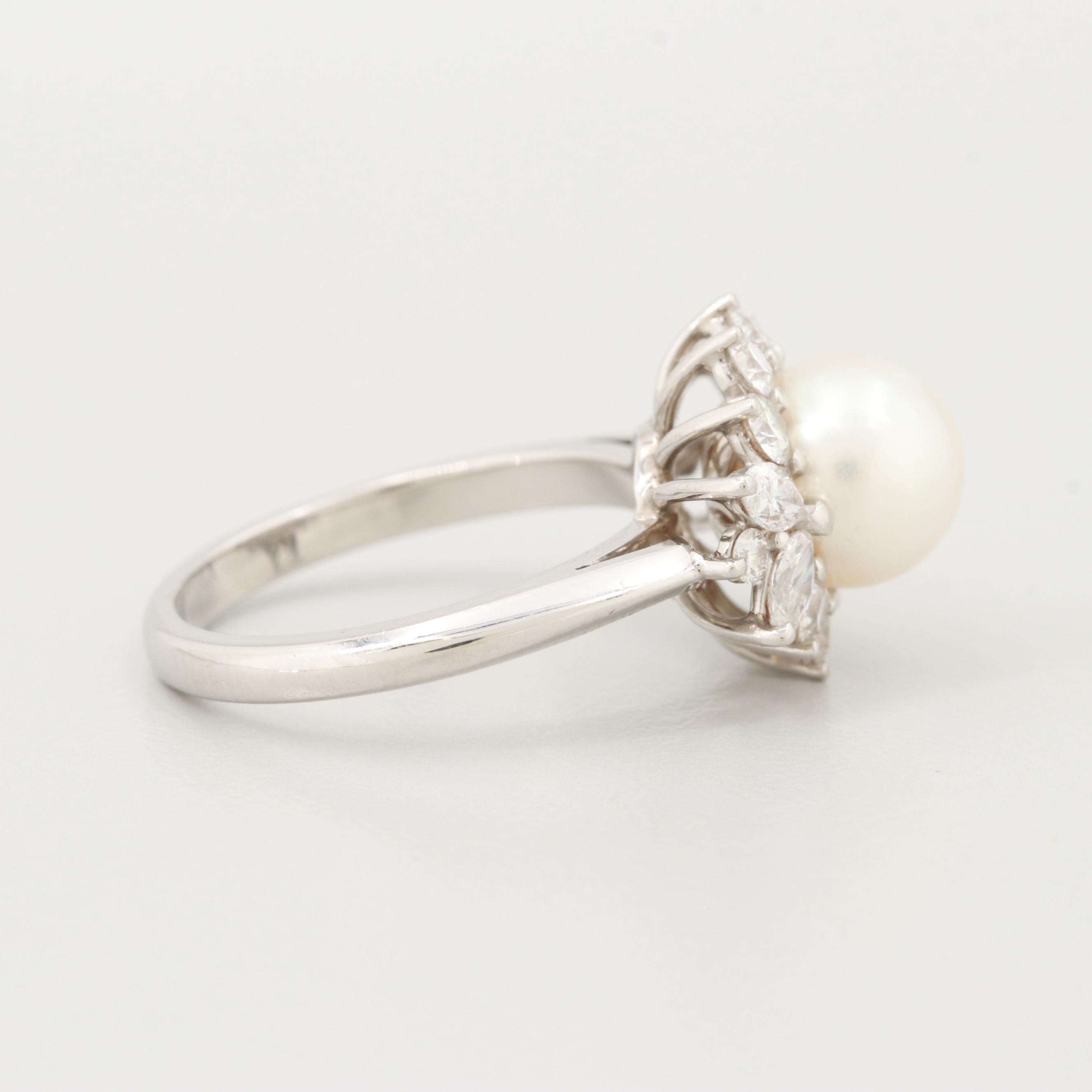 Tiffany & Co. Platinum Cultured Pearl and Diamond Ring