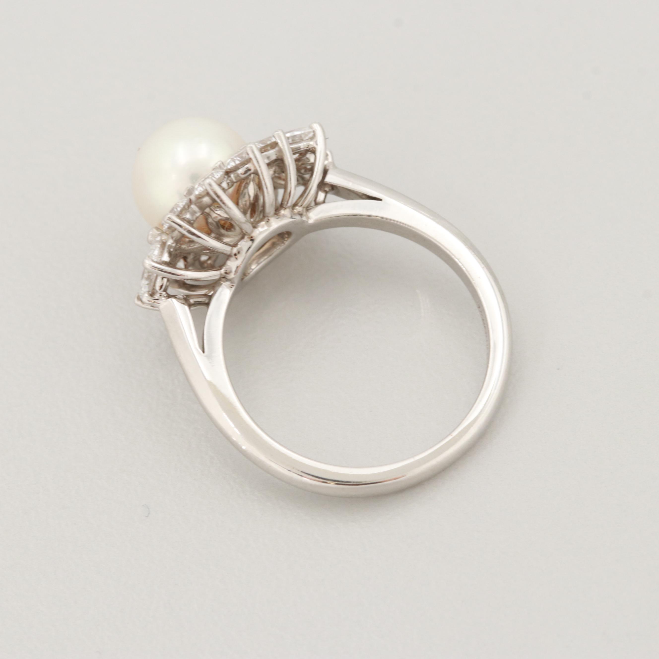 Tiffany & Co. Platinum Cultured Pearl and Diamond Ring