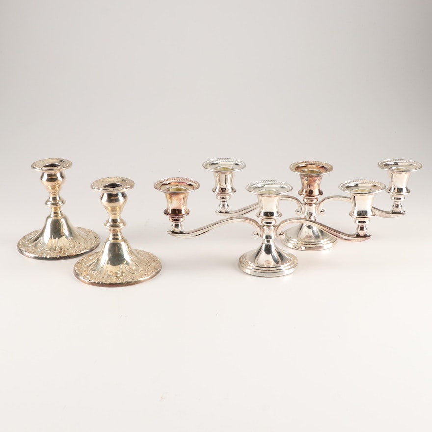 Silver Plate Candlestick Grouping Featuring Gorham