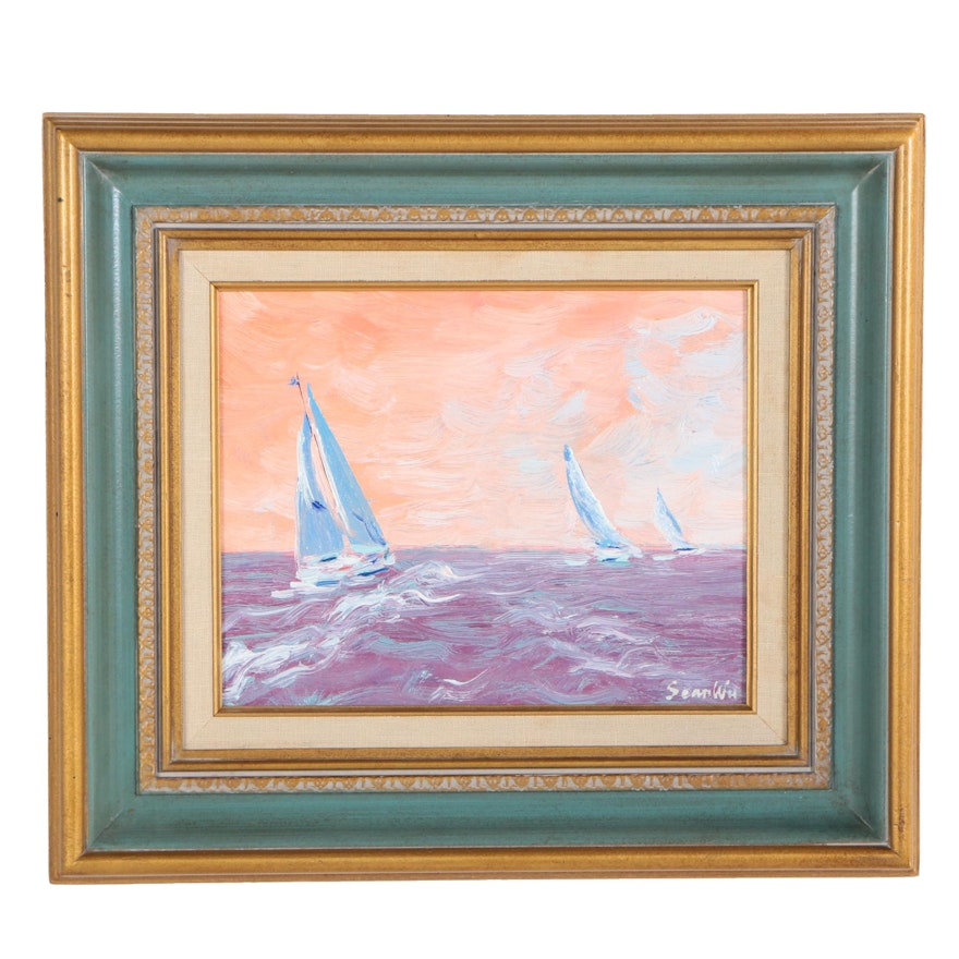 Sean Wu Oil Painting of Sailboats at Sea