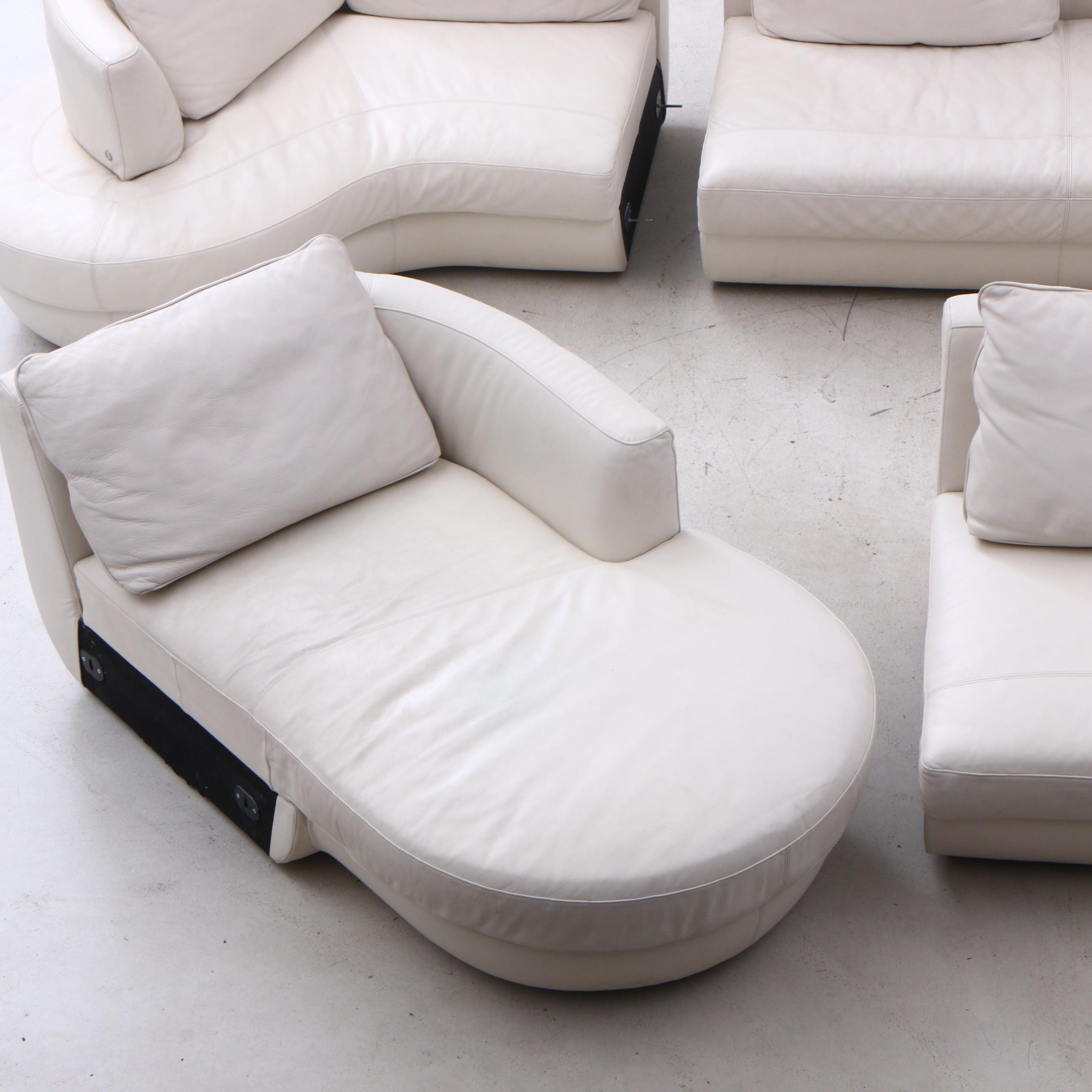 Natuzzi White Leather 9-Piece Sectional Sofa