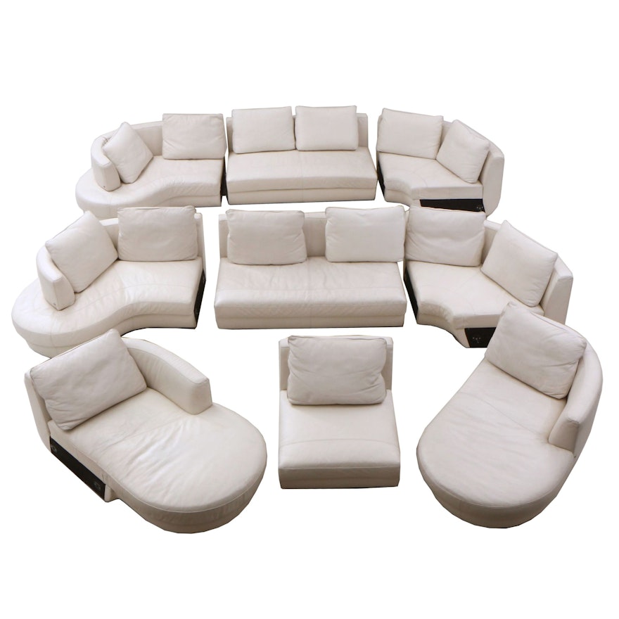 Natuzzi White Leather 9-Piece Sectional Sofa